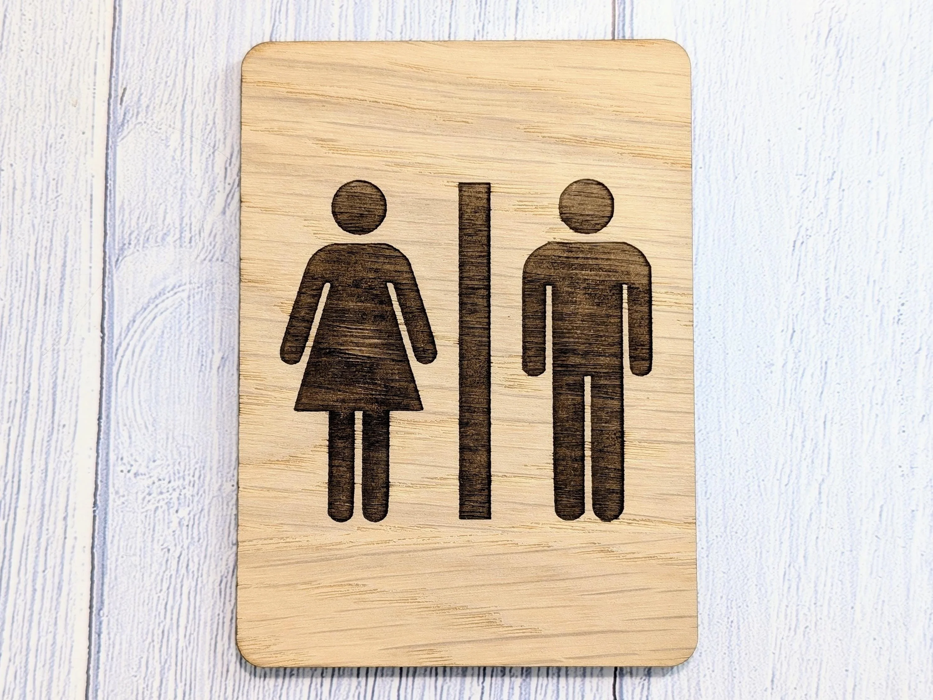 Wooden Toilet Sign Male Female | Engraved Oak | Bathroom Door Plaque in 4 Sizes | Oak Veneered MDF Restroom Sign for Home or Business - Image 2