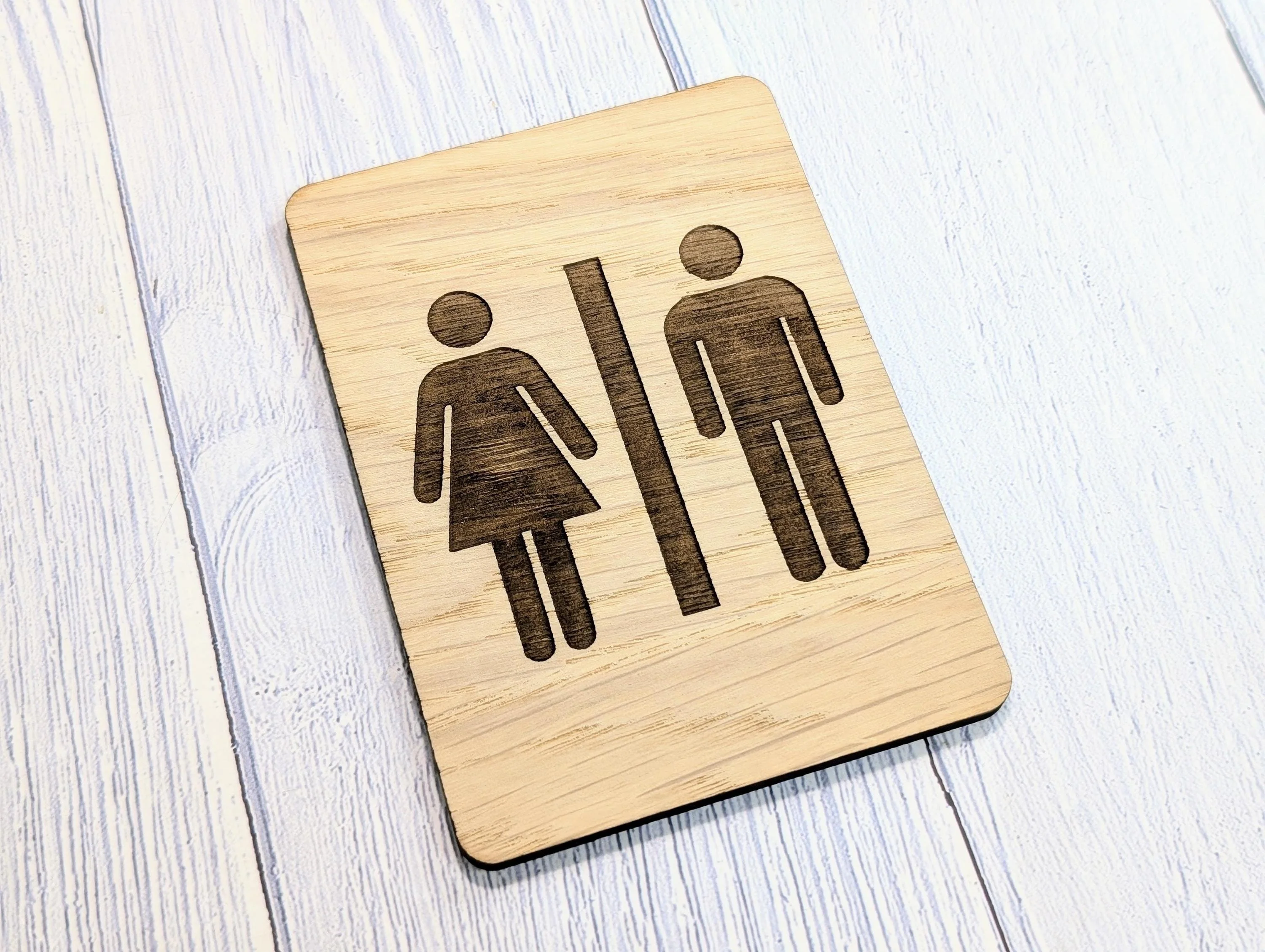 Wooden Toilet Sign Male Female | Engraved Oak | Bathroom Door Plaque in 4 Sizes | Oak Veneered MDF Restroom Sign for Home or Business - Image 4