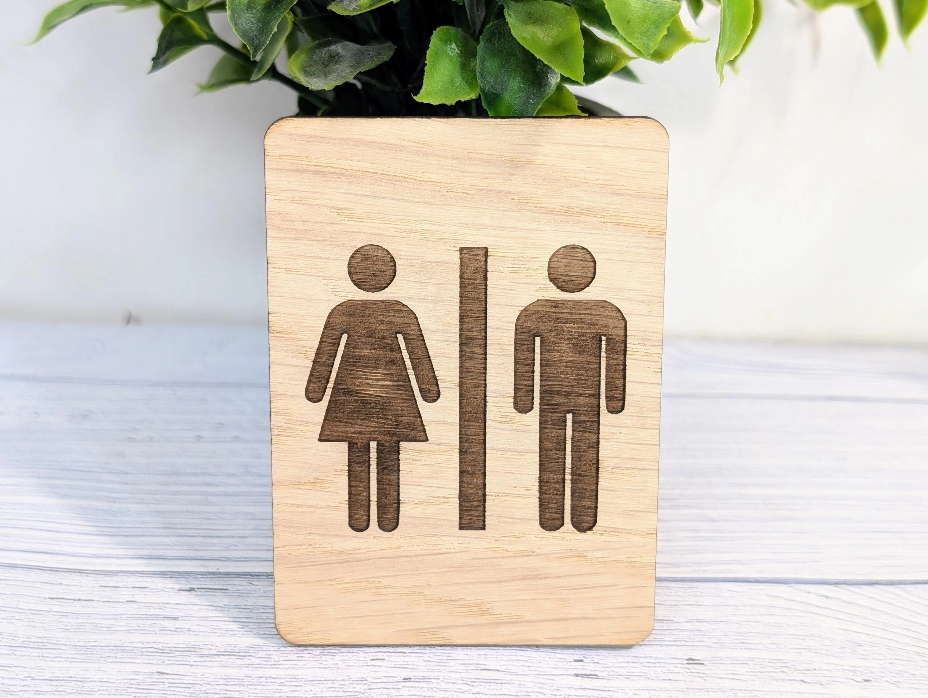 Wooden Toilet Sign Male Female | Engraved Oak | Bathroom Door Plaque in 4 Sizes | Oak Veneered MDF Restroom Sign for Home or Business - Image 7