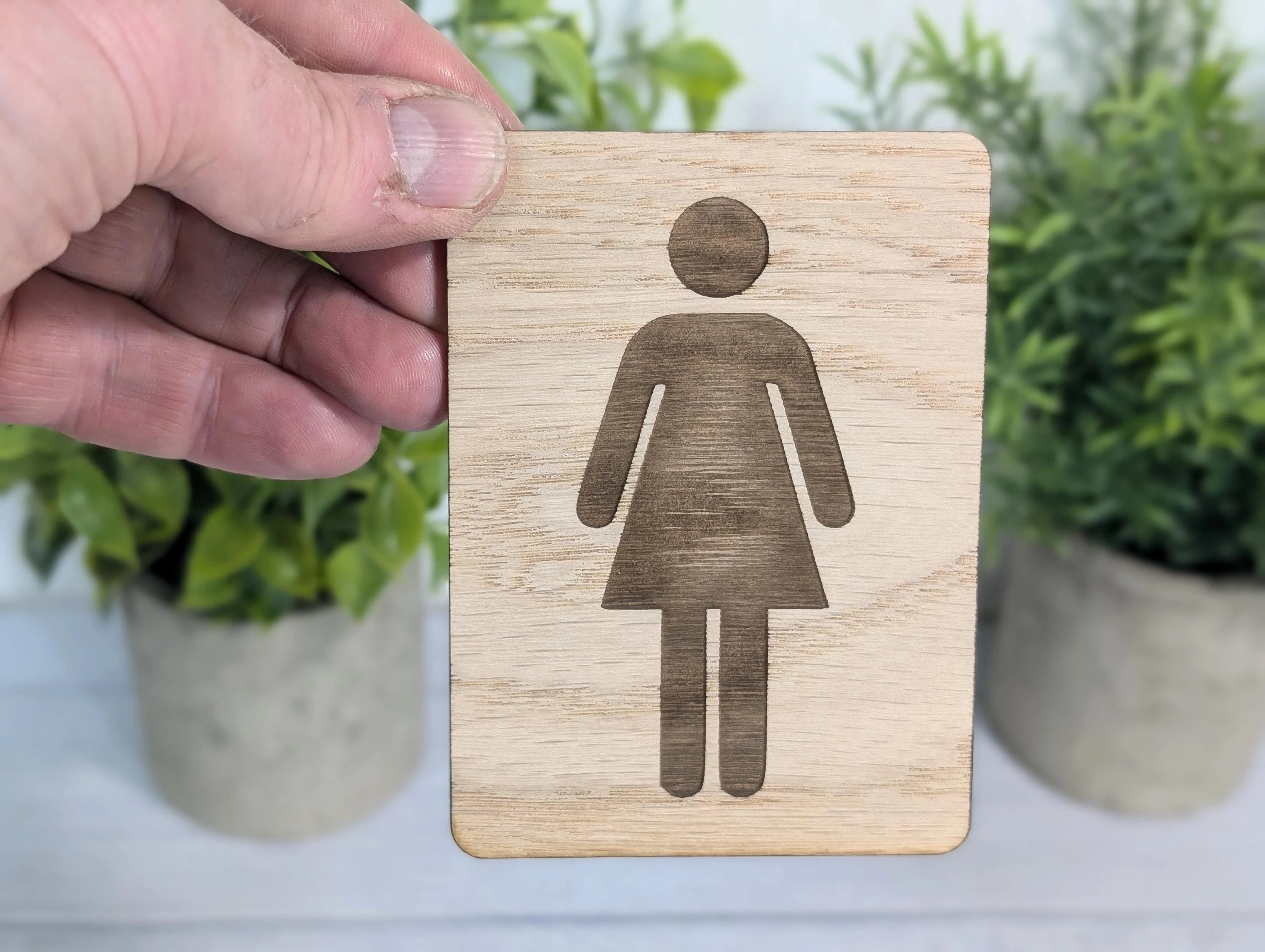 Wooden Toilet Sign Male & Female | Engraved Oak | Bathroom Door Plaque in 4 Sizes | PACK OF 2 - one Male and one Female | Bathroom Signage - Image 2