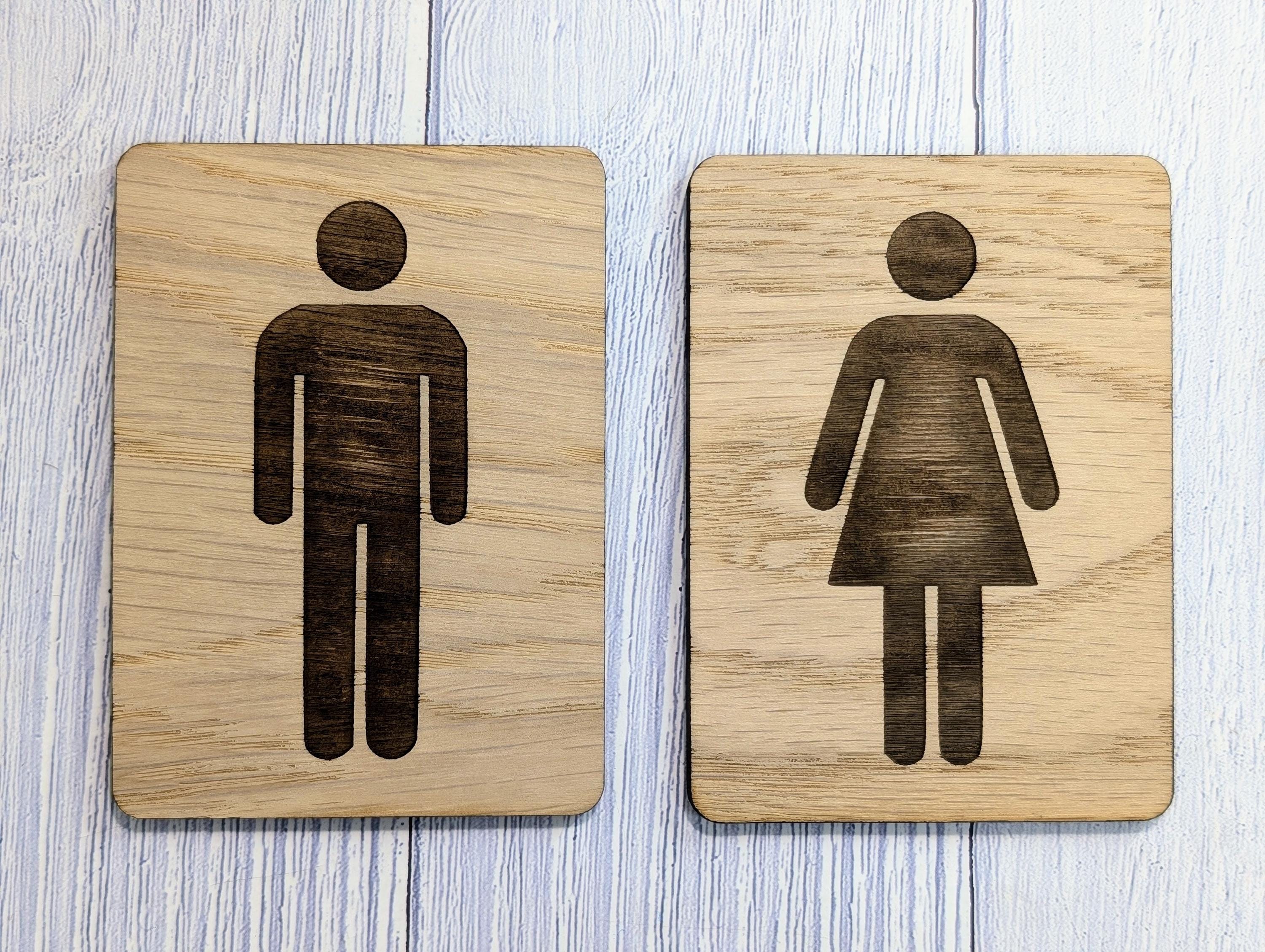 Wooden Toilet Sign Male & Female | Engraved Oak | Bathroom Door Plaque in 4 Sizes | PACK OF 2 - one Male and one Female | Bathroom Signage - Image 5