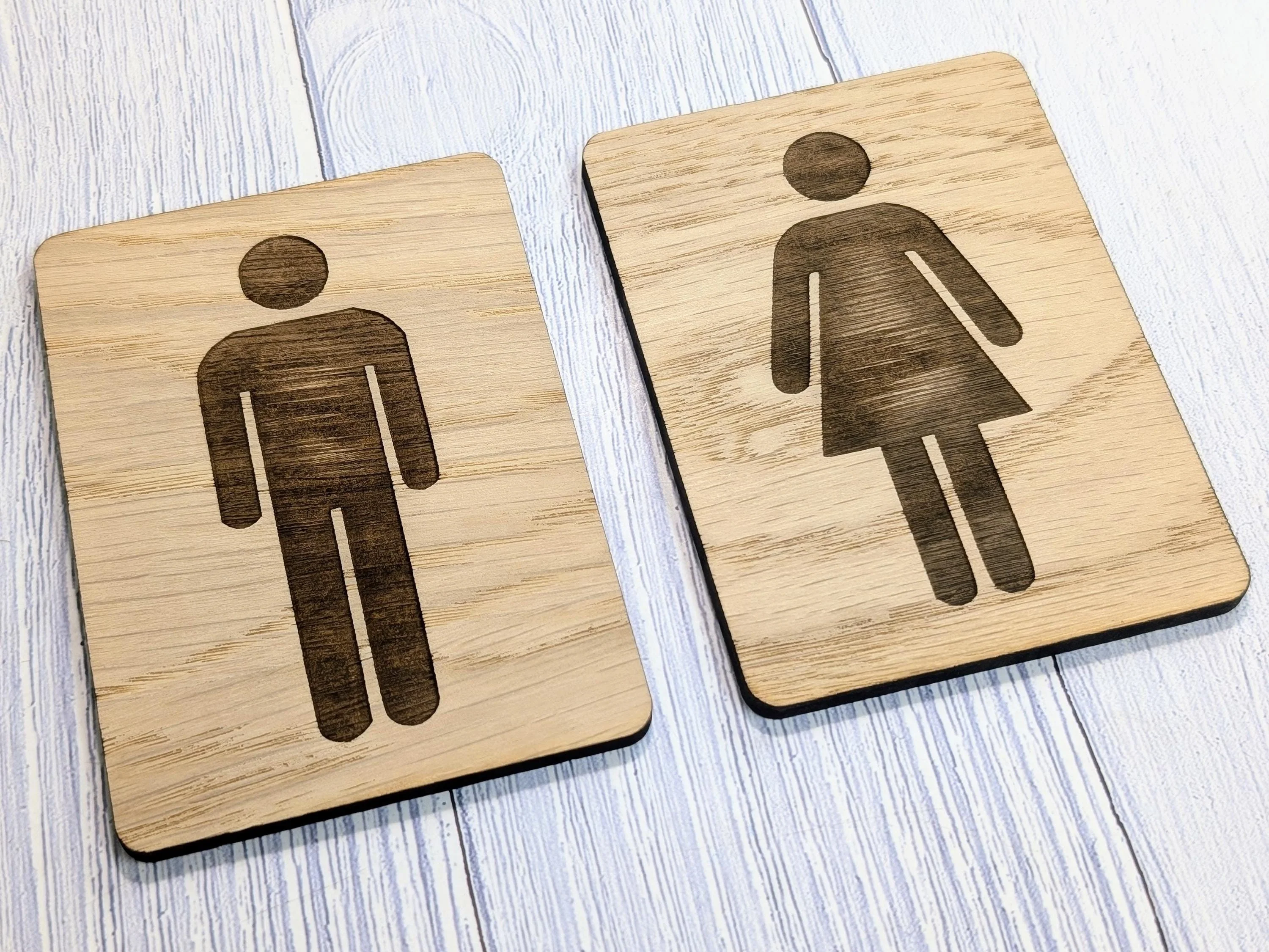Wooden Toilet Sign Male & Female | Engraved Oak | Bathroom Door Plaque in 4 Sizes | PACK OF 2 - one Male and one Female | Bathroom Signage - Image 6