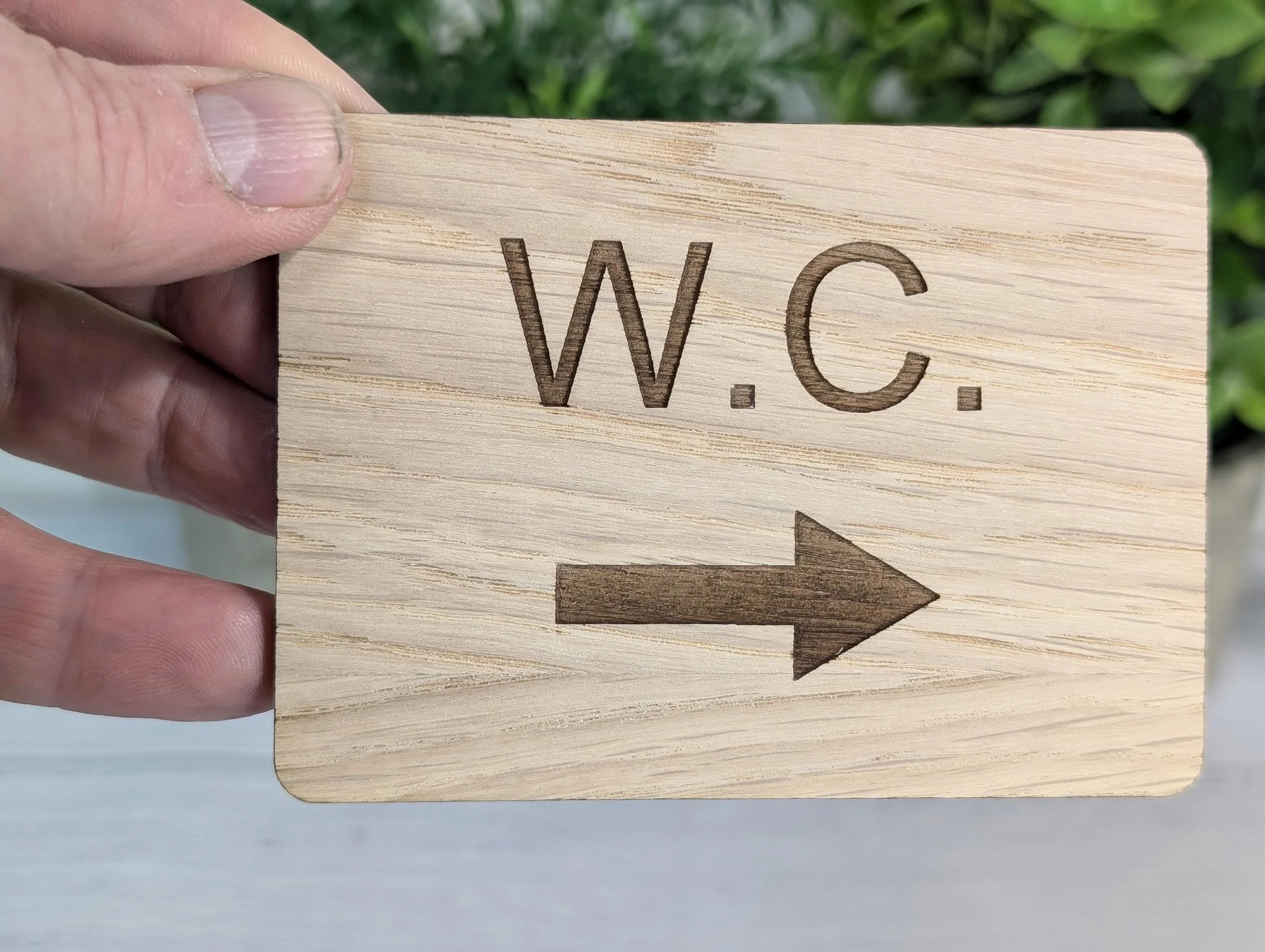 Wooden WC Toilet Sign | Engraved Oak | Bathroom Door Plaque in 4 Sizes | Oak Veneered MDF Restroom Bathroom W.C. Sign for Home or Business
