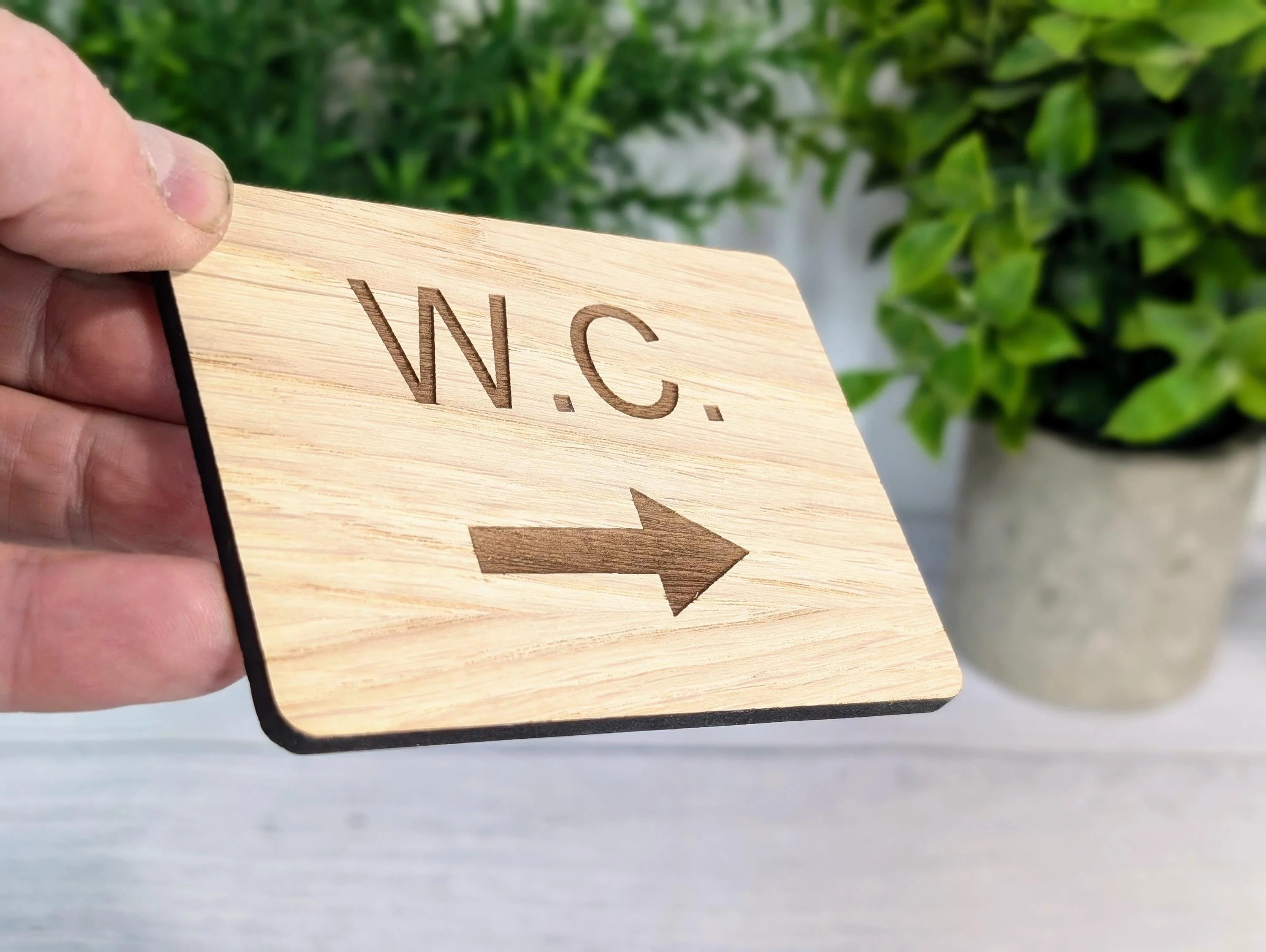 Wooden WC Toilet Sign | Engraved Oak | Bathroom Door Plaque in 4 Sizes | Oak Veneered MDF Restroom Bathroom W.C. Sign for Home or Business - Image 2
