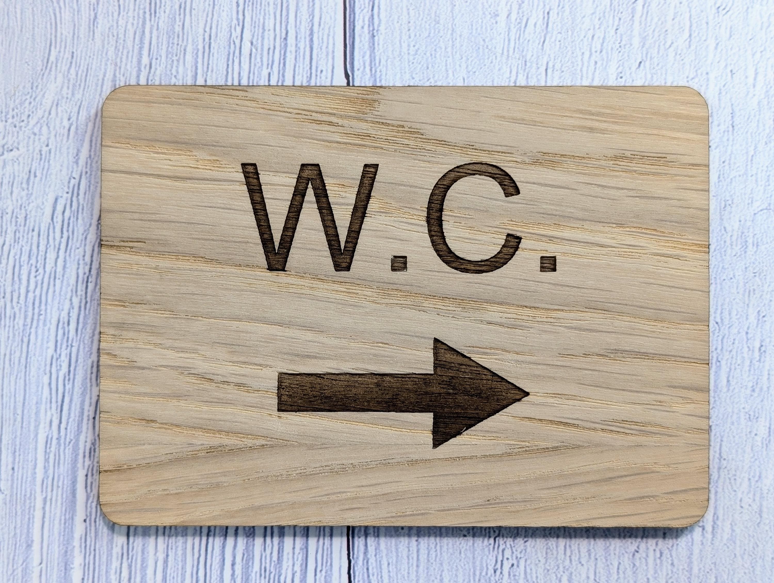 Wooden WC Toilet Sign | Engraved Oak | Bathroom Door Plaque in 4 Sizes | Oak Veneered MDF Restroom Bathroom W.C. Sign for Home or Business - Image 6