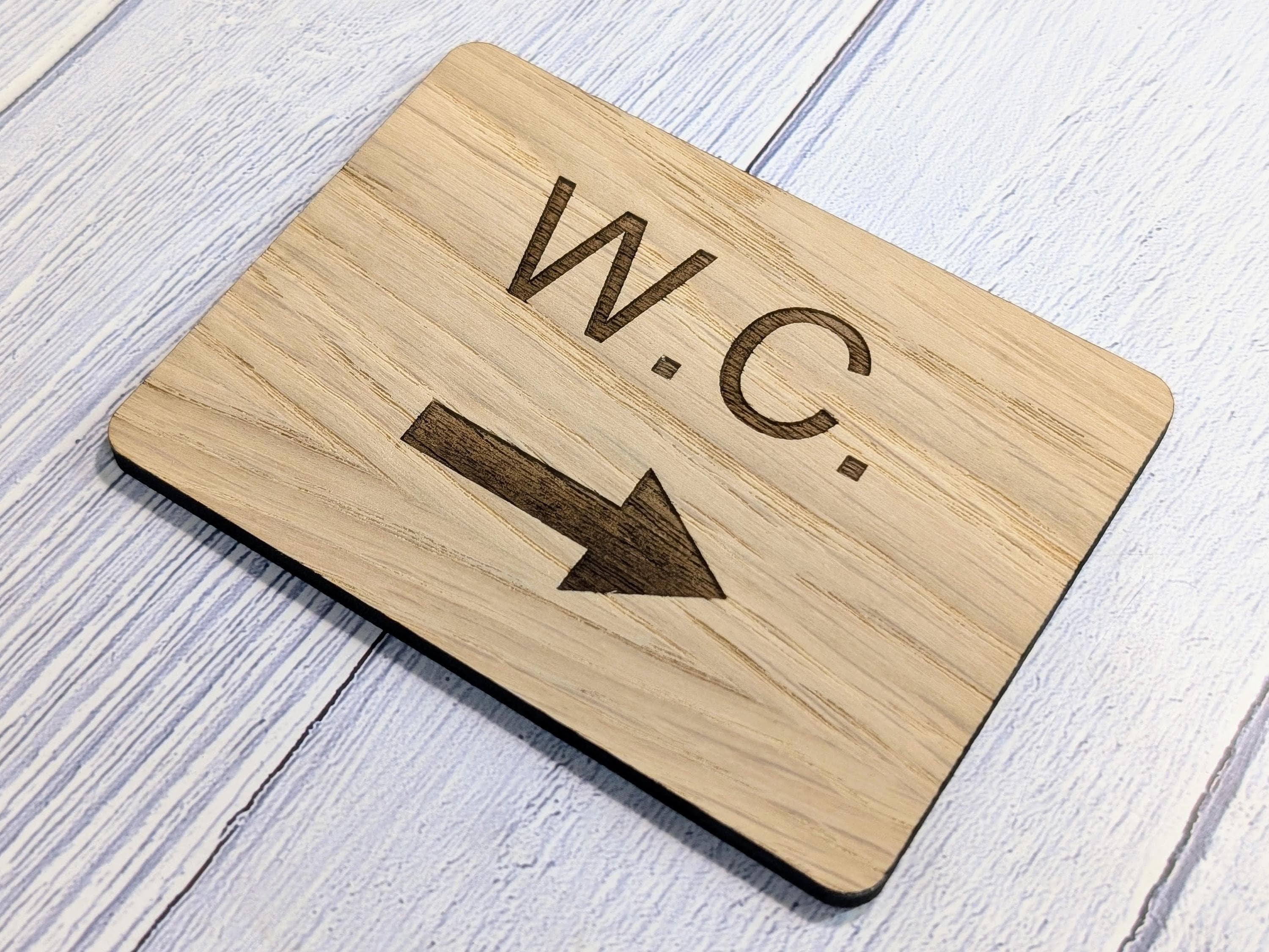 Wooden WC Toilet Sign | Engraved Oak | Bathroom Door Plaque in 4 Sizes | Oak Veneered MDF Restroom Bathroom W.C. Sign for Home or Business - Image 7