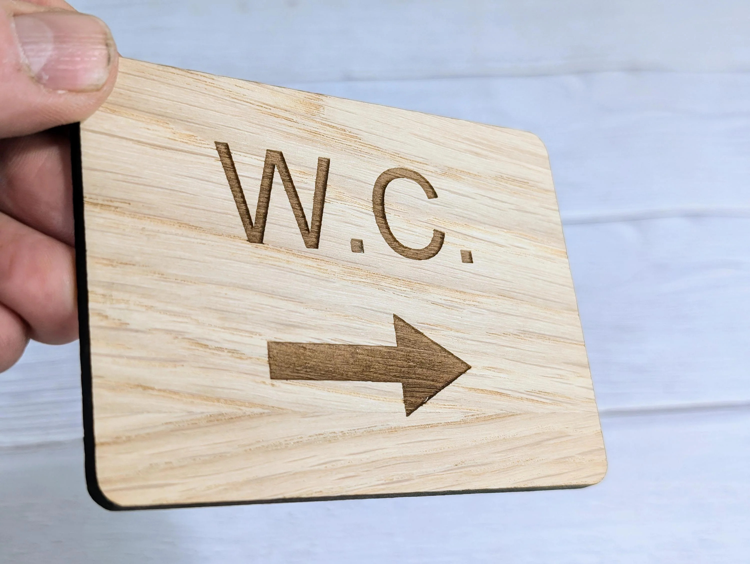 Wooden WC Toilet Sign | Engraved Oak | Bathroom Door Plaque in 4 Sizes | Oak Veneered MDF Restroom Bathroom W.C. Sign for Home or Business - Image 9