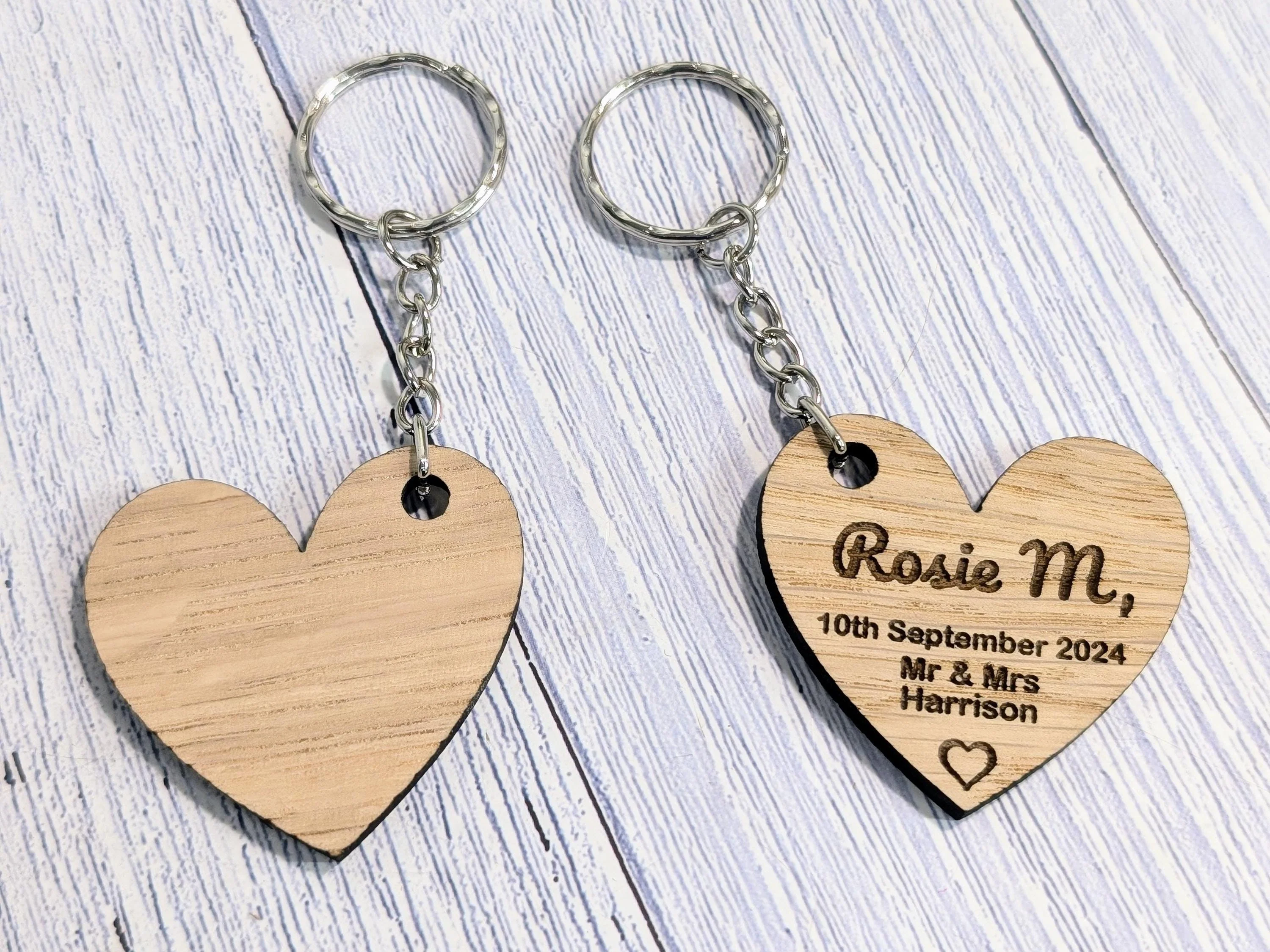 Wooden Wedding Favour Key Ring, Heart Shaped | Personalised Place Setting | Custom Guest Name, Key Chain | Eco-Friendly Oak Veneer Keepsakes - Image 5