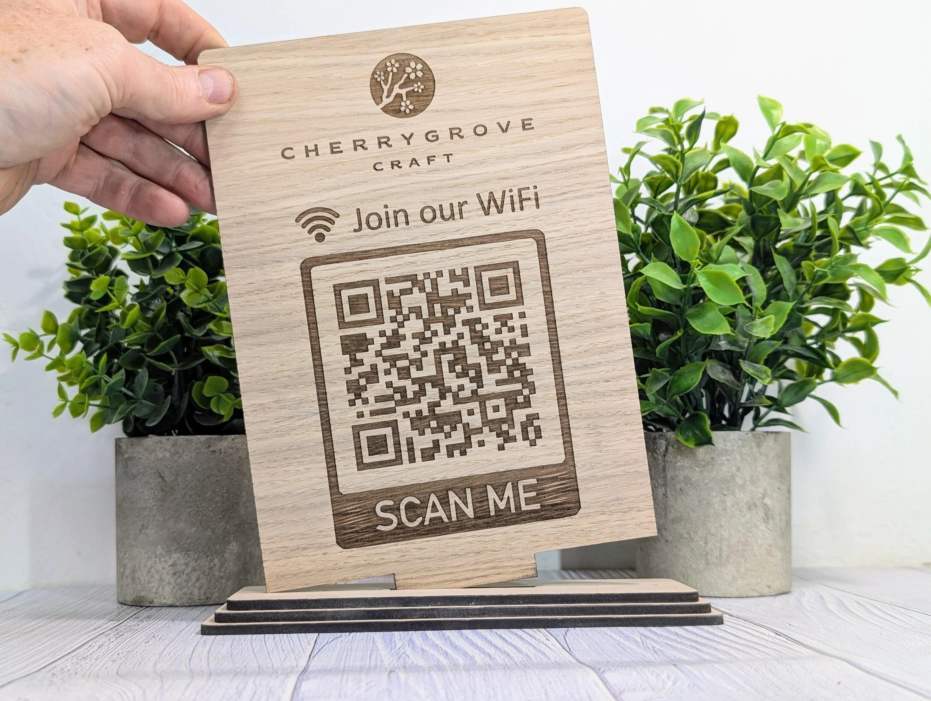 Wooden WiFi QR Code Extra Large Sign with Logo, Eco-Friendly Custom Network Name and Password Branded Table XL Display, Single Double-Sided - Image 2