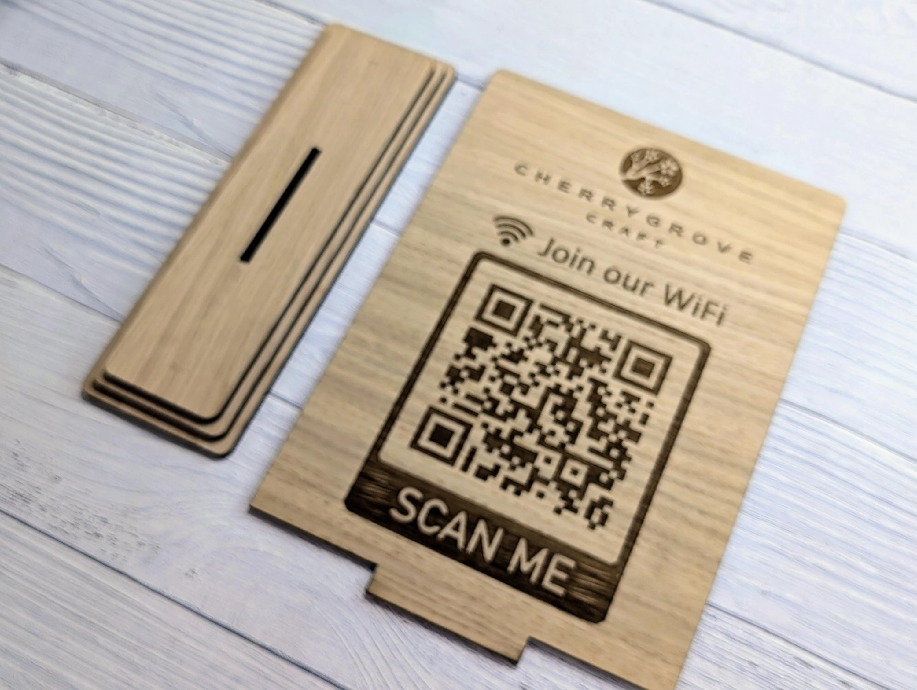 Wooden WiFi QR Code Extra Large Sign with Logo, Eco-Friendly Custom Network Name and Password Branded Table XL Display, Single Double-Sided - Image 3