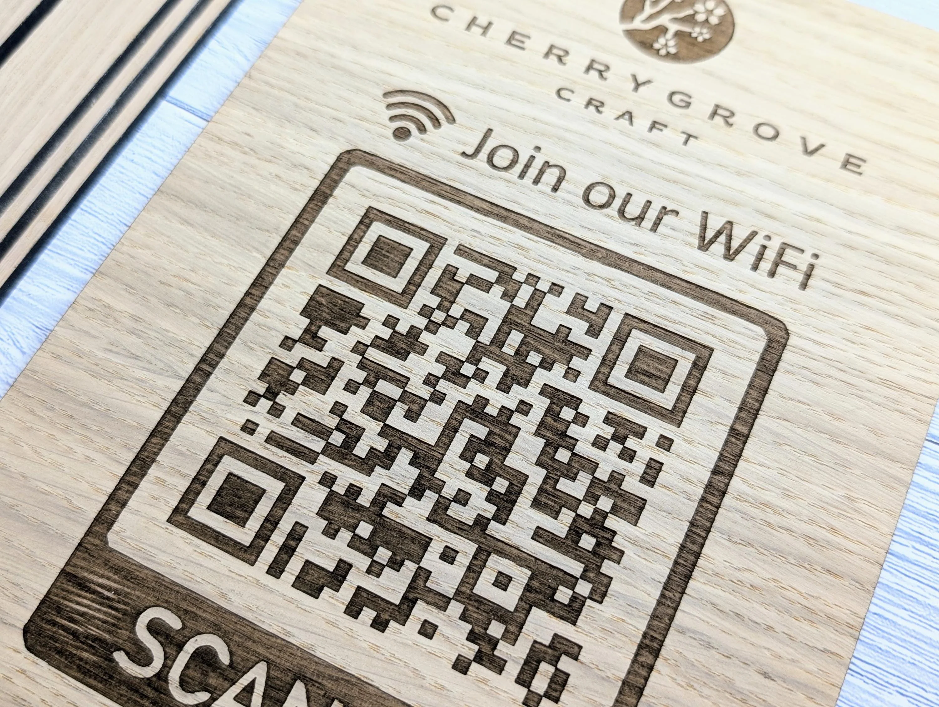 Wooden WiFi QR Code Extra Large Sign with Logo, Eco-Friendly Custom Network Name and Password Branded Table XL Display, Single Double-Sided - Image 4