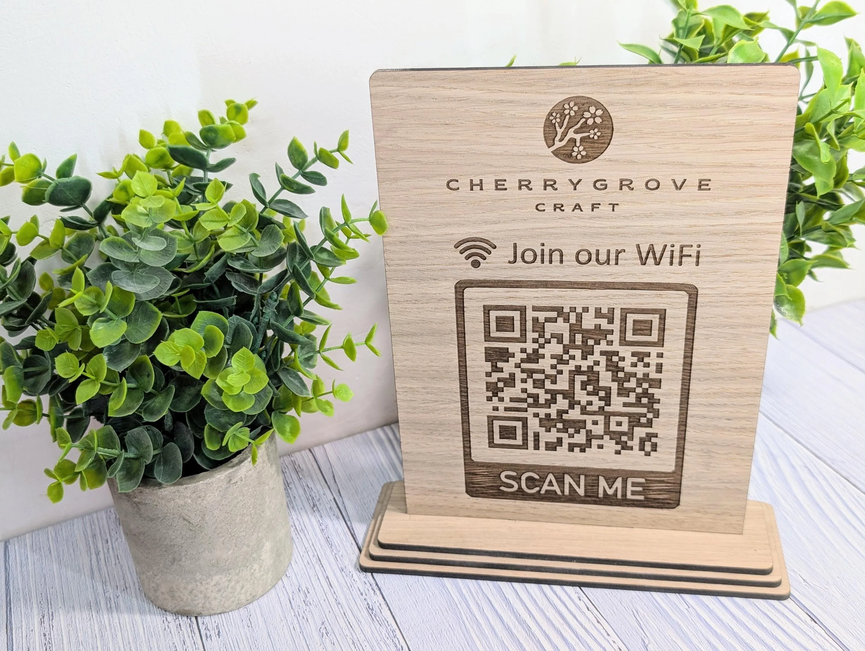 Wooden WiFi QR Code Extra Large Sign with Logo, Eco-Friendly Custom Network Name and Password Branded Table XL Display, Single Double-Sided - Image 7