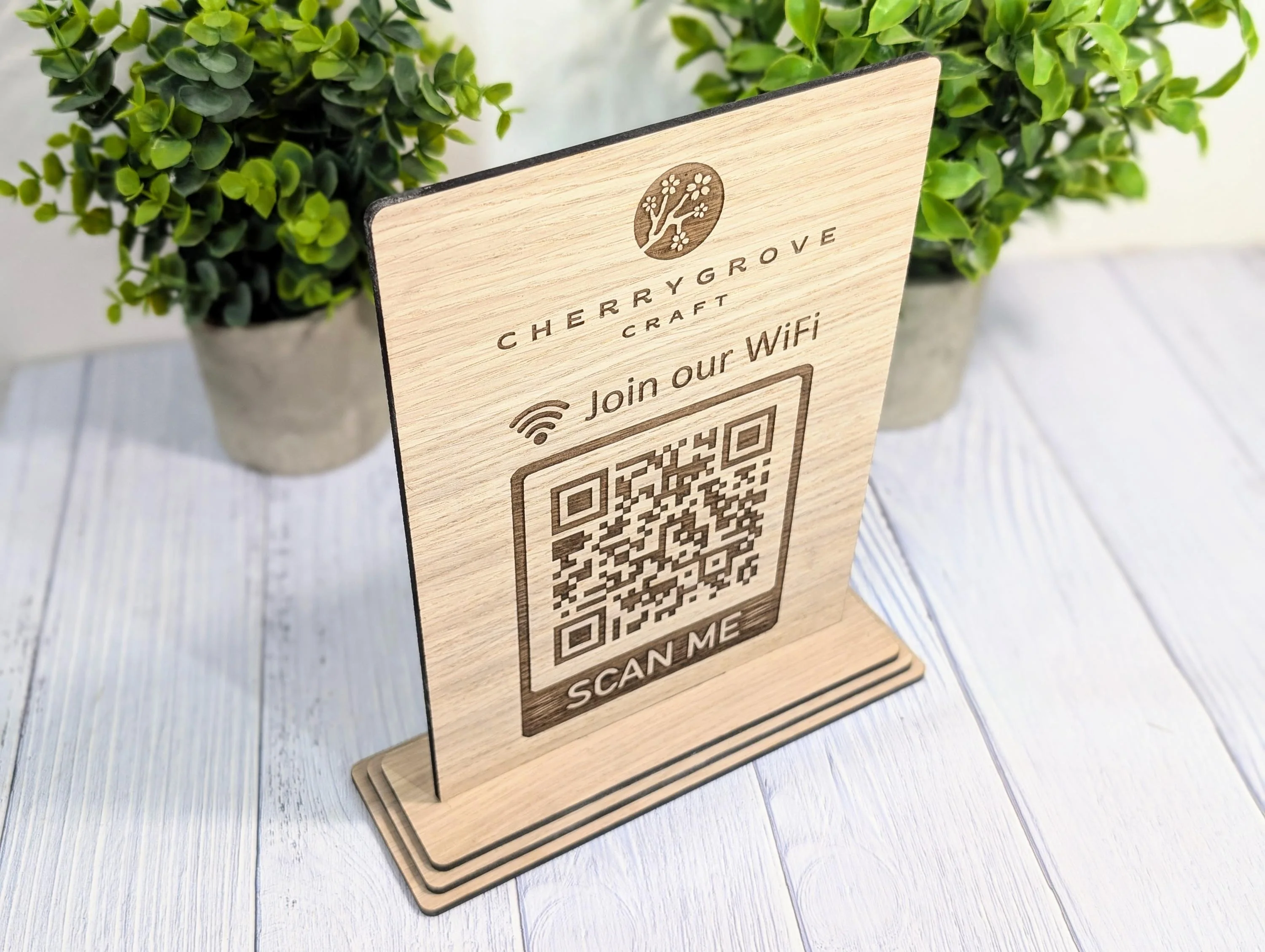 Wooden WiFi QR Code Extra Large Sign with Logo, Eco-Friendly Custom Network Name and Password Branded Table XL Display, Single Double-Sided - Image 9