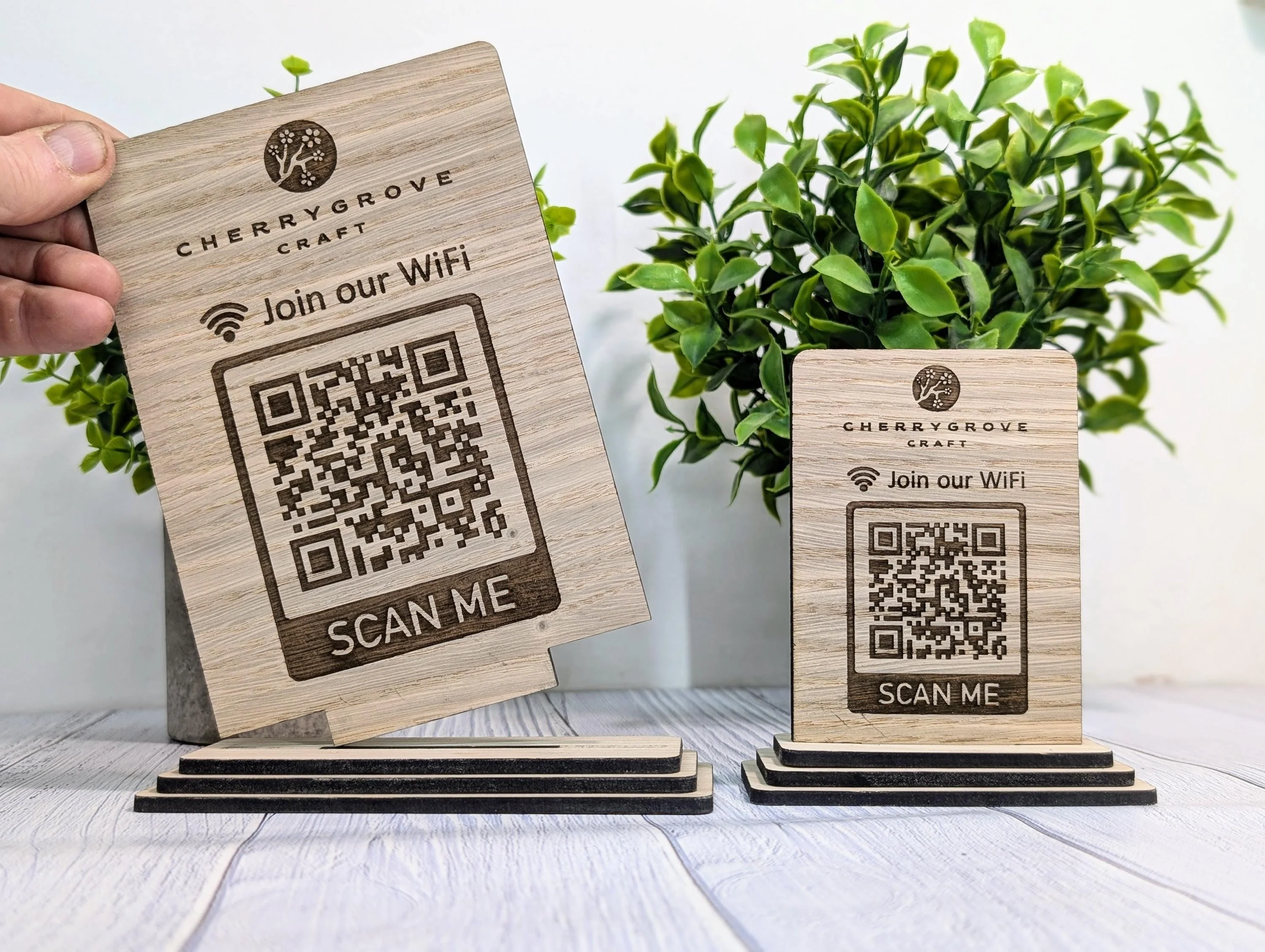 Wooden WiFi QR Code Sign + Logo, Eco-Friendly Custom Internet Password Table Display, 2 Sizes, Oak Plaque, Hotel, BnB, Guest House, Business - Image 2