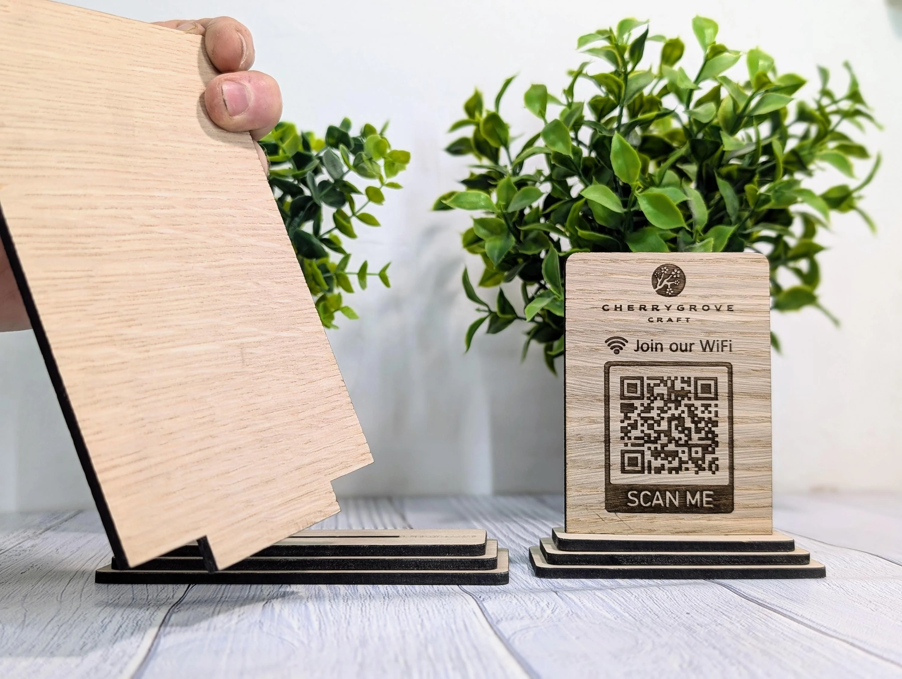 Wooden WiFi QR Code Sign + Logo, Eco-Friendly Custom Internet Password Table Display, 2 Sizes, Oak Plaque, Hotel, BnB, Guest House, Business - Image 3
