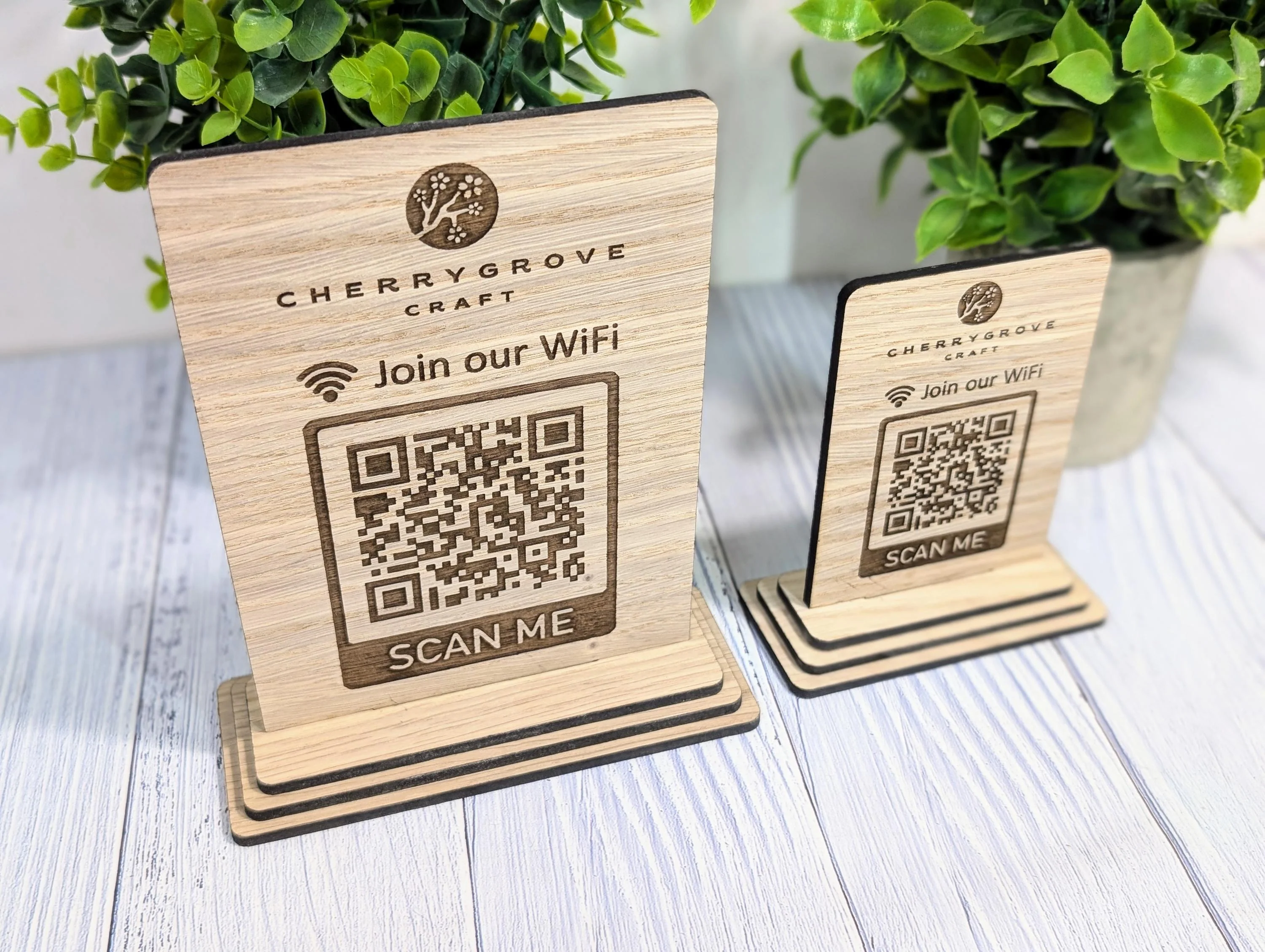 Wooden WiFi QR Code Sign + Logo, Eco-Friendly Custom Internet Password Table Display, 2 Sizes, Oak Plaque, Hotel, BnB, Guest House, Business - Image 4