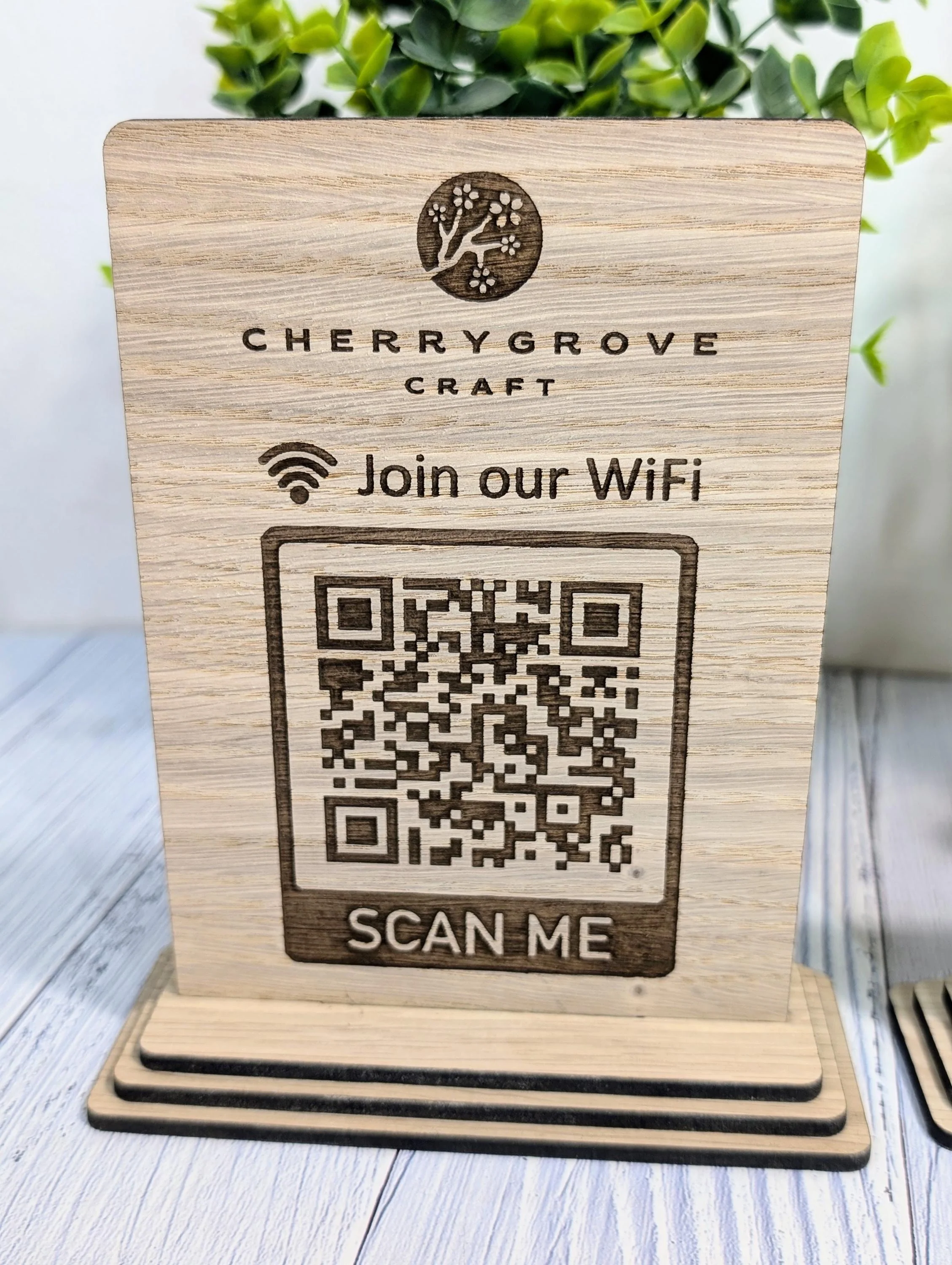 Wooden WiFi QR Code Sign + Logo, Eco-Friendly Custom Internet Password Table Display, 2 Sizes, Oak Plaque, Hotel, BnB, Guest House, Business - Image 5