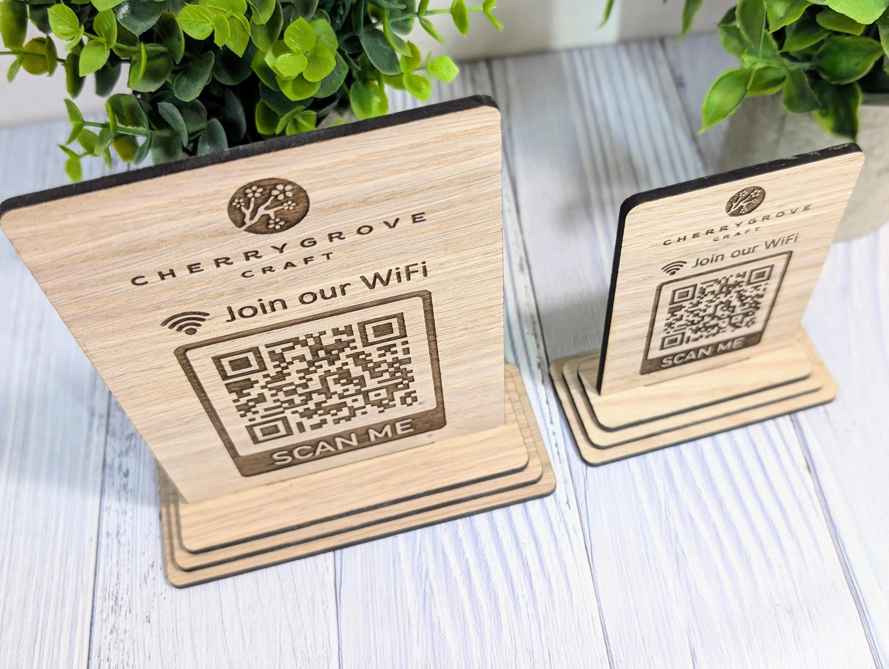 Wooden WiFi QR Code Sign + Logo, Eco-Friendly Custom Internet Password Table Display, 2 Sizes, Oak Plaque, Hotel, BnB, Guest House, Business - Image 6