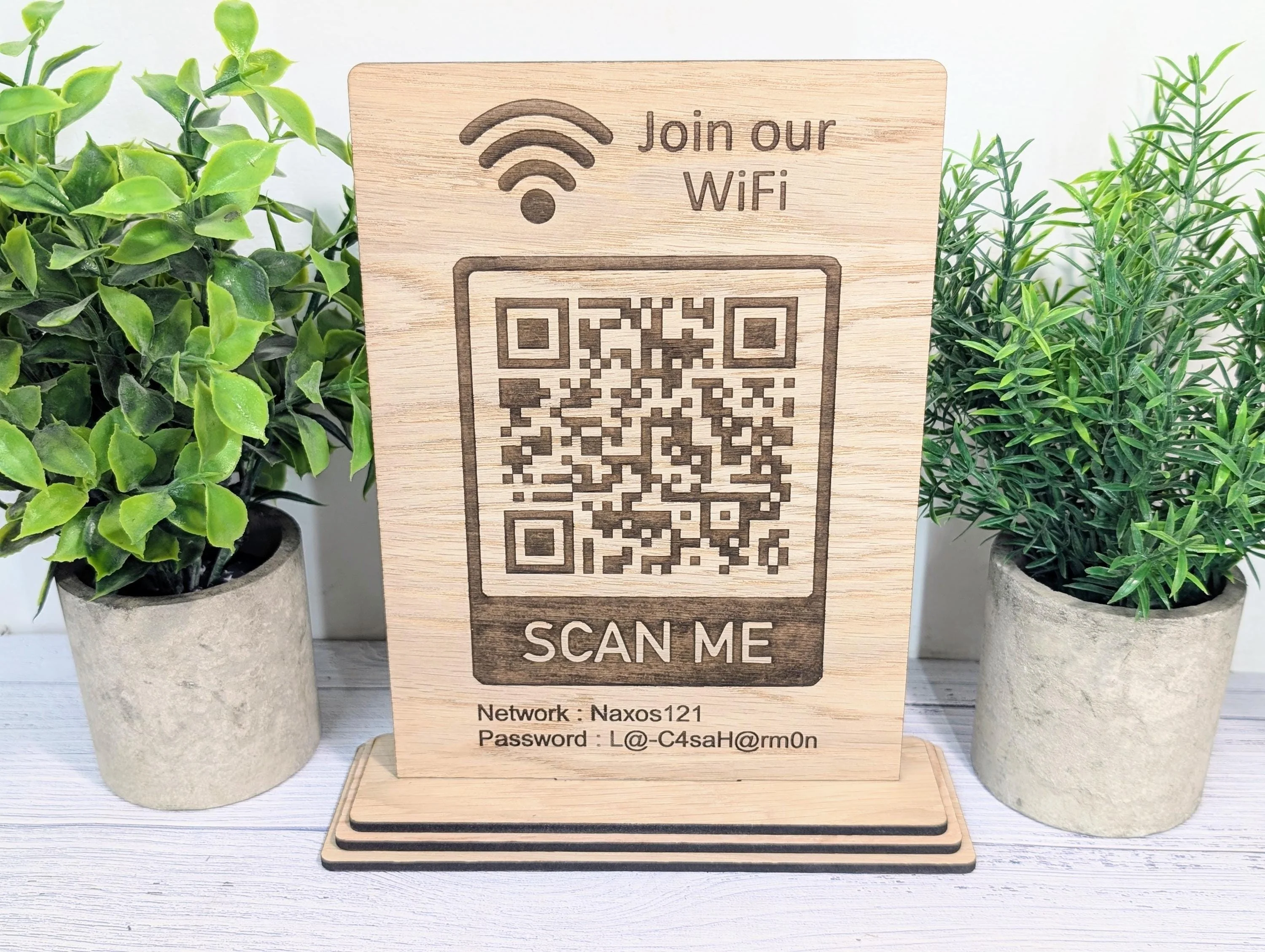 Wooden WiFi QR Code Sign, XL Size, Eco-Friendly Custom Network Name and Password Table Display, Single or Double-Sided, Businesses or Homes - Image 4