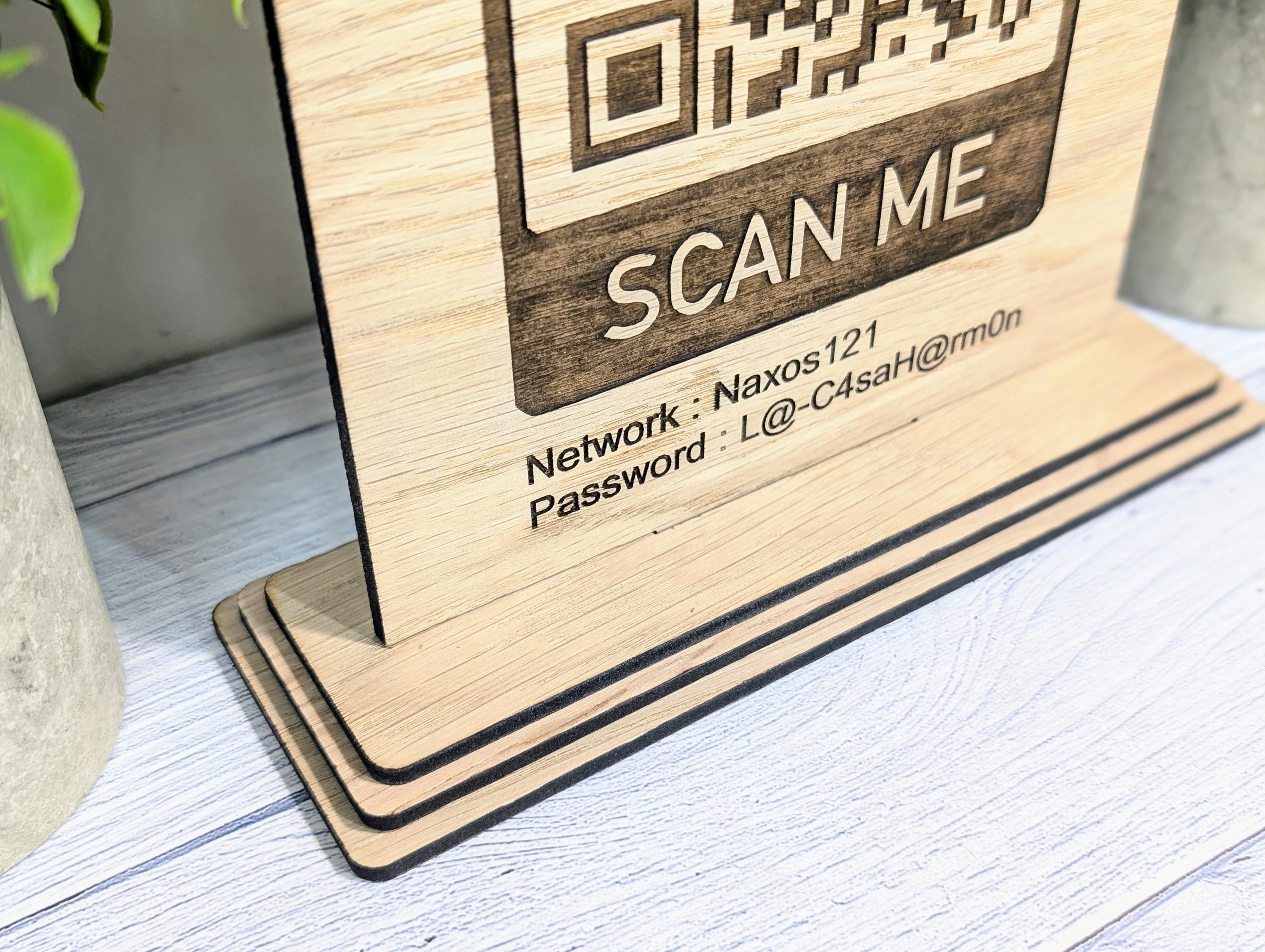 Wooden WiFi QR Code Sign, XL Size, Eco-Friendly Custom Network Name and Password Table Display, Single or Double-Sided, Businesses or Homes - Image 5