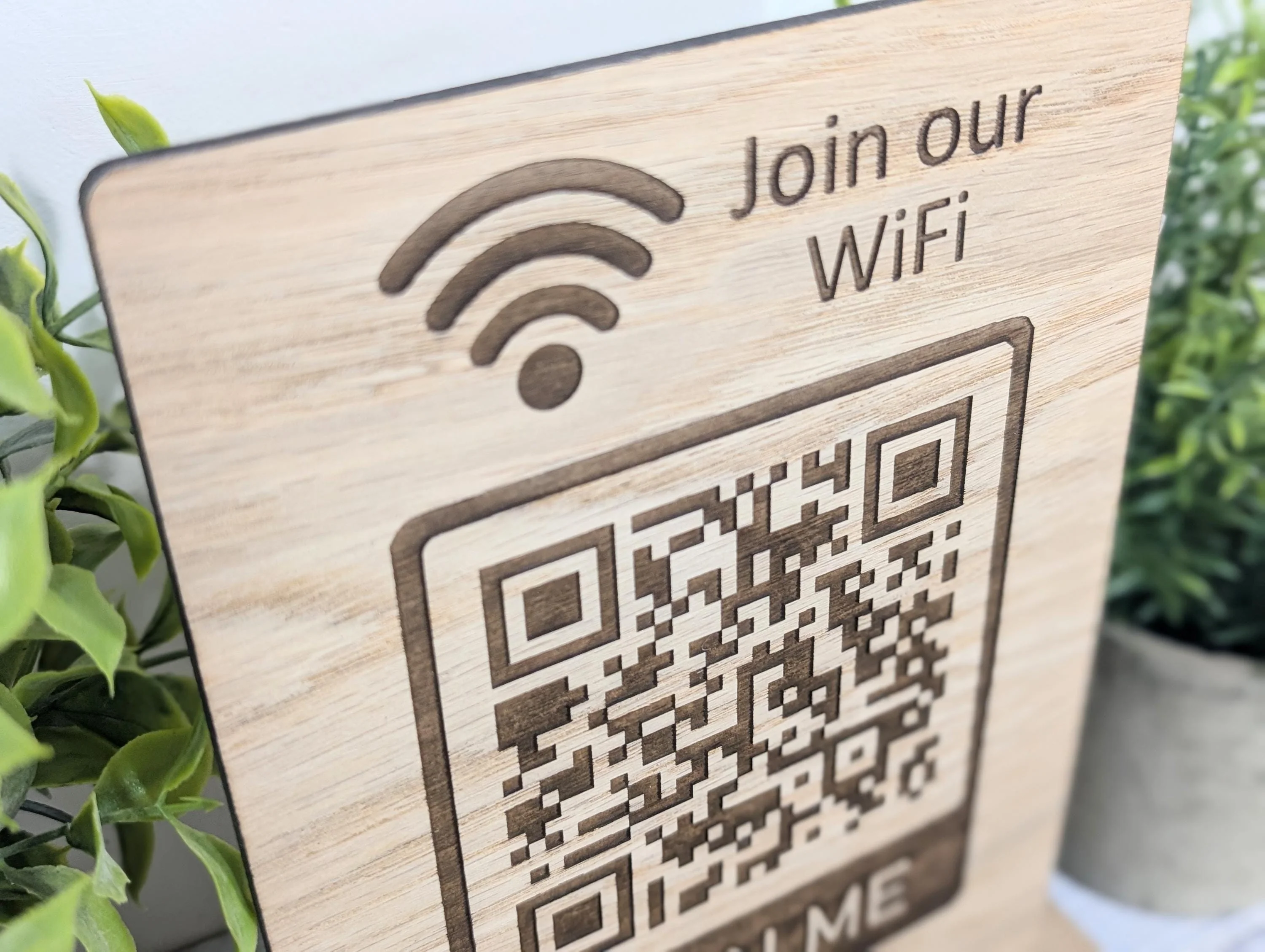 Wooden WiFi QR Code Sign, XL Size, Eco-Friendly Custom Network Name and Password Table Display, Single or Double-Sided, Businesses or Homes - Image 6