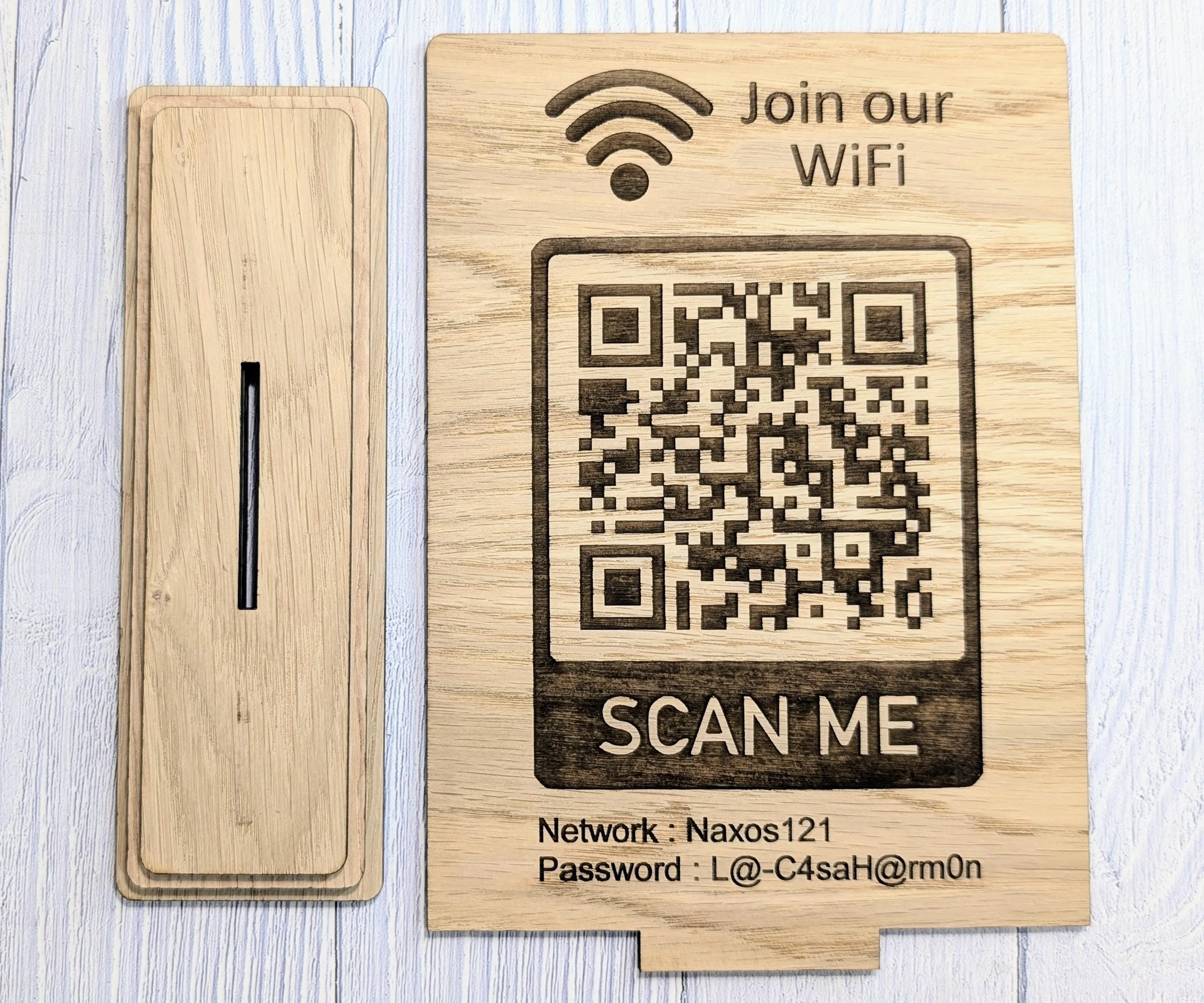 Wooden WiFi QR Code Sign, XL Size, Eco-Friendly Custom Network Name and Password Table Display, Single or Double-Sided, Businesses or Homes - Image 7