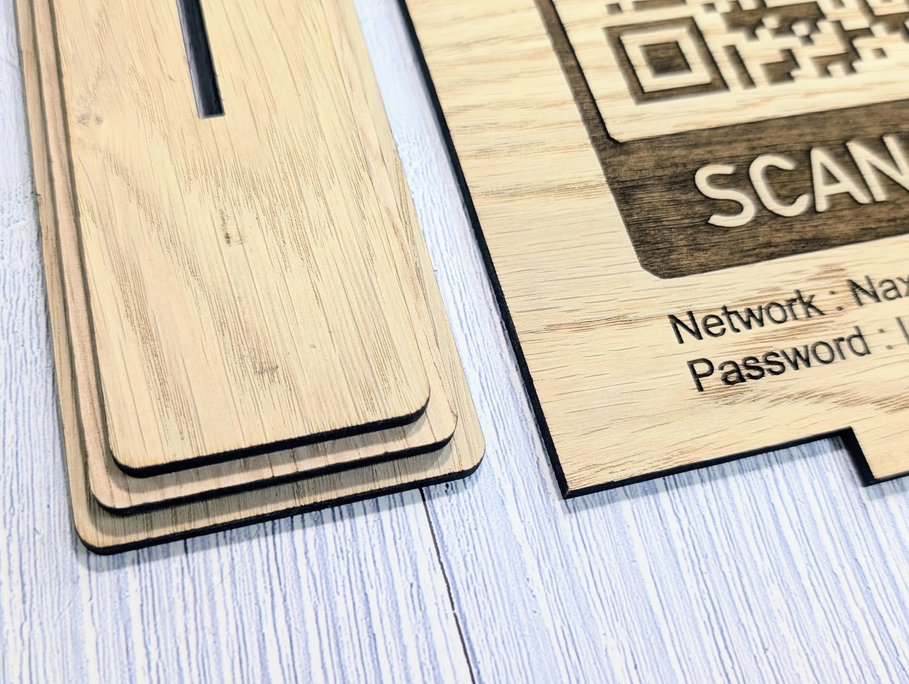 Wooden WiFi QR Code Sign, XL Size, Eco-Friendly Custom Network Name and Password Table Display, Single or Double-Sided, Businesses or Homes - Image 9