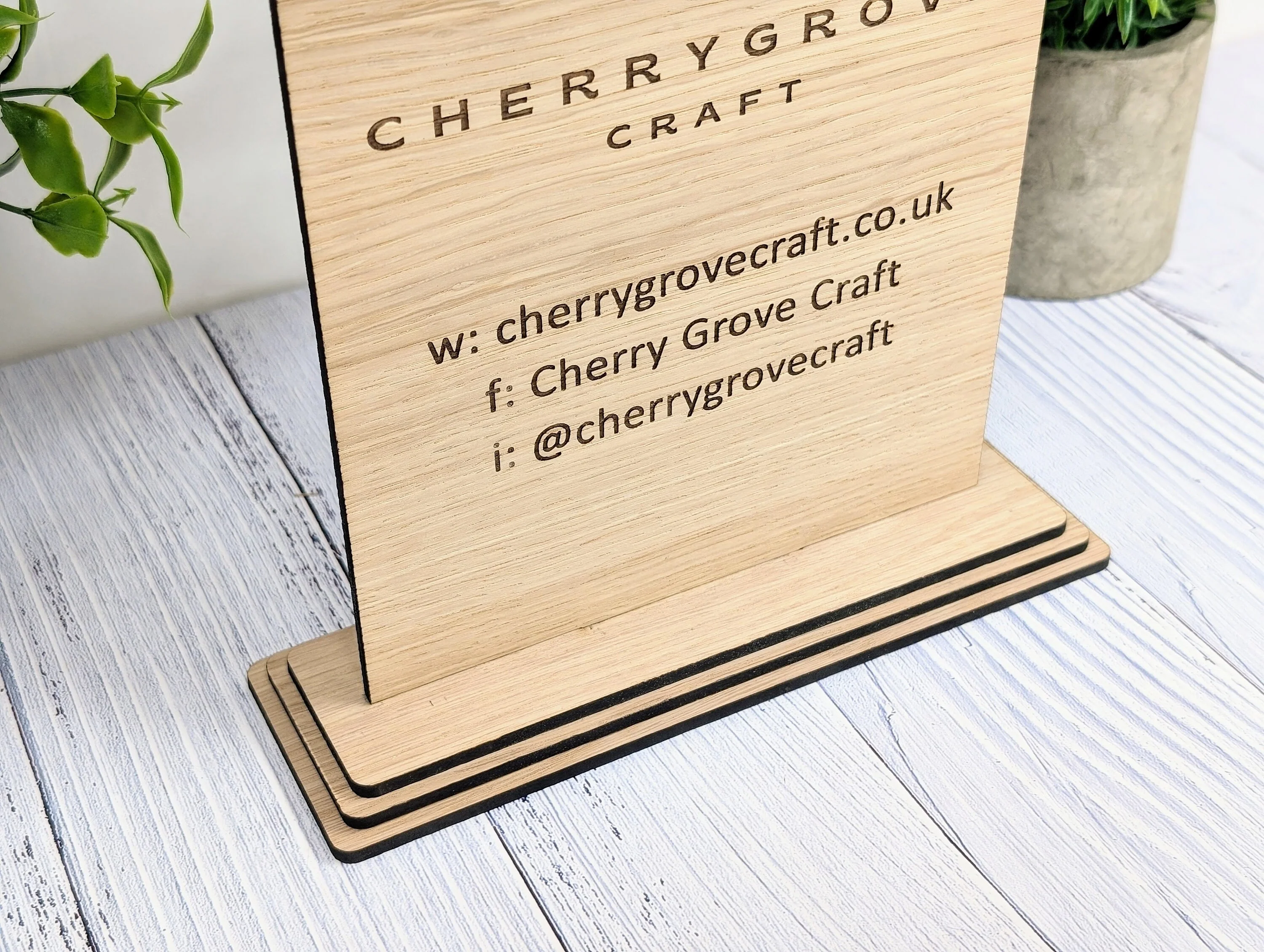 XL Custom Wooden Business Table Sign with Logo, Website & Social Media Handles - Image 2
