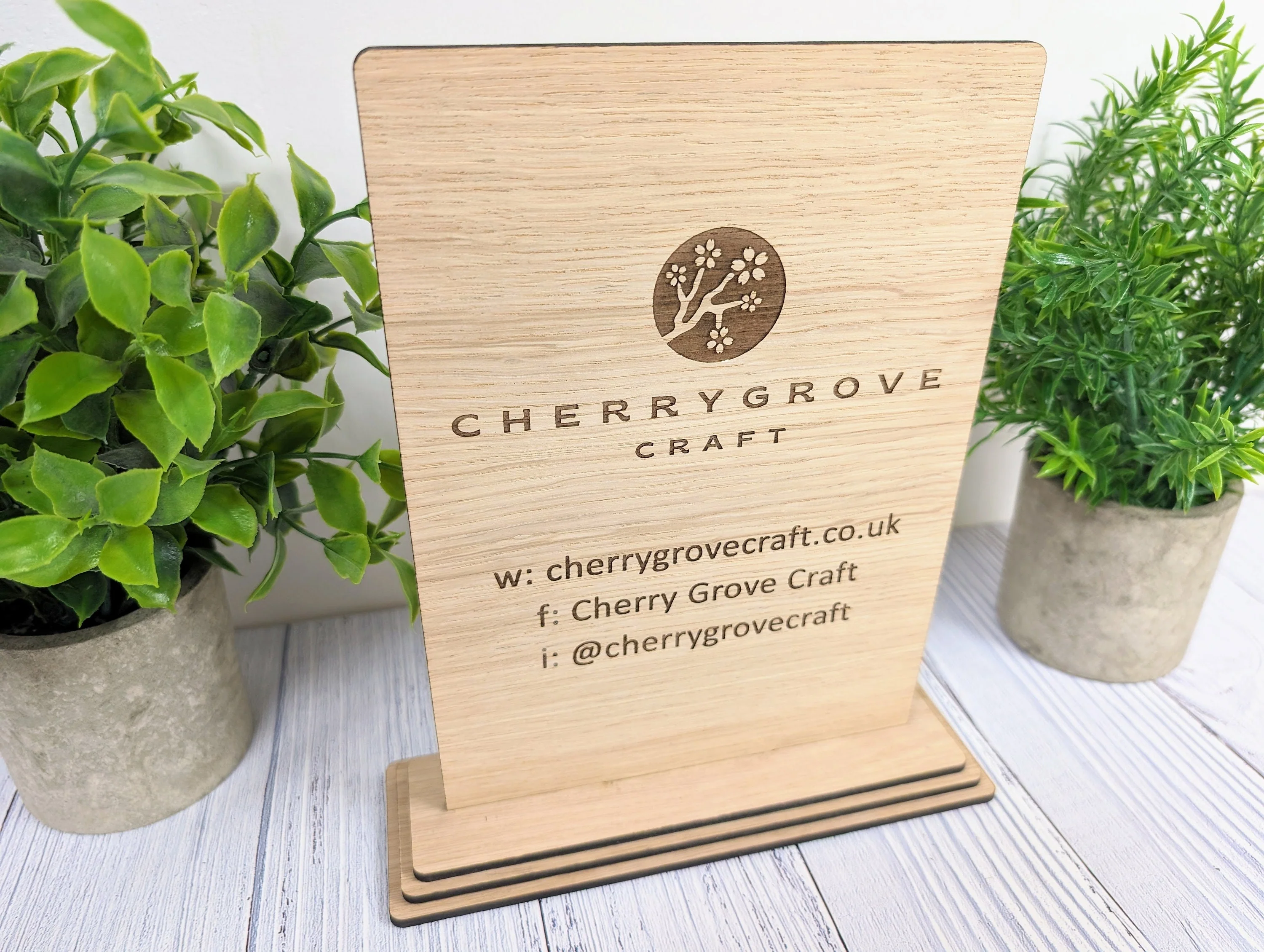 XL Custom Wooden Business Table Sign with Logo, Website & Social Media Handles - Image 5