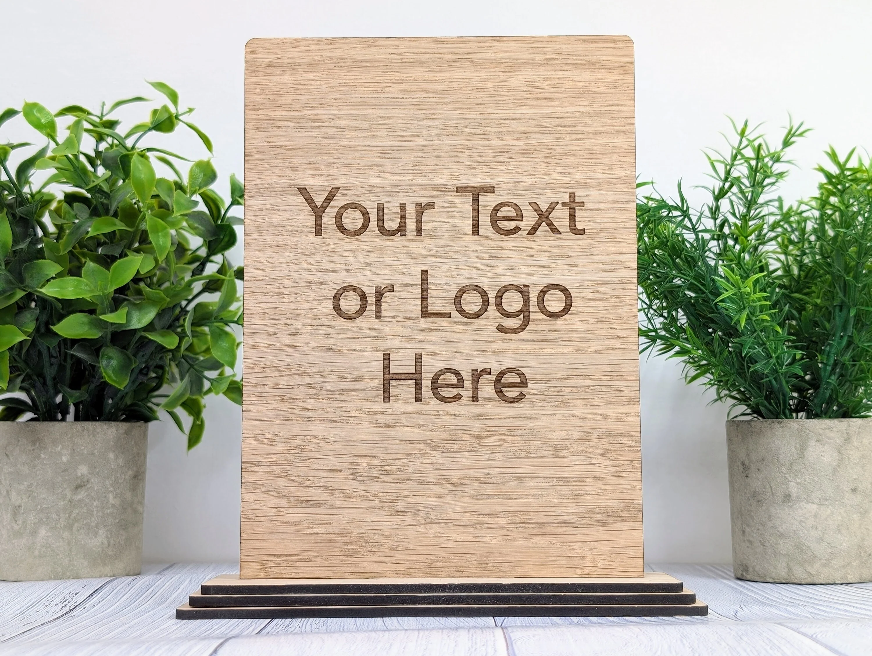 XL Personalised Wooden Table Signs - Custom Text & Logo, Freestanding with Removable Base - Image 3