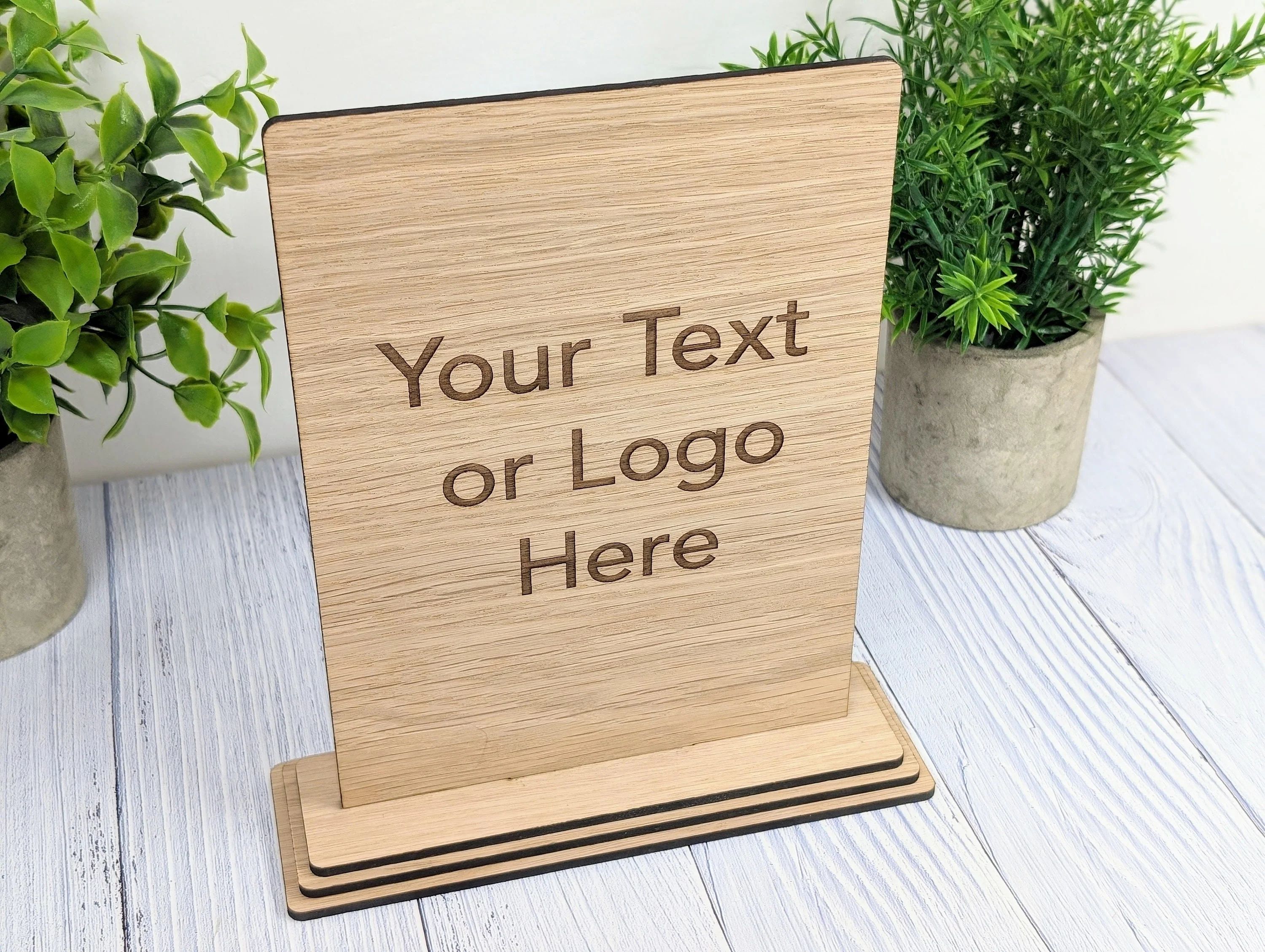 XL Personalised Wooden Table Signs - Custom Text & Logo, Freestanding with Removable Base - Image 7