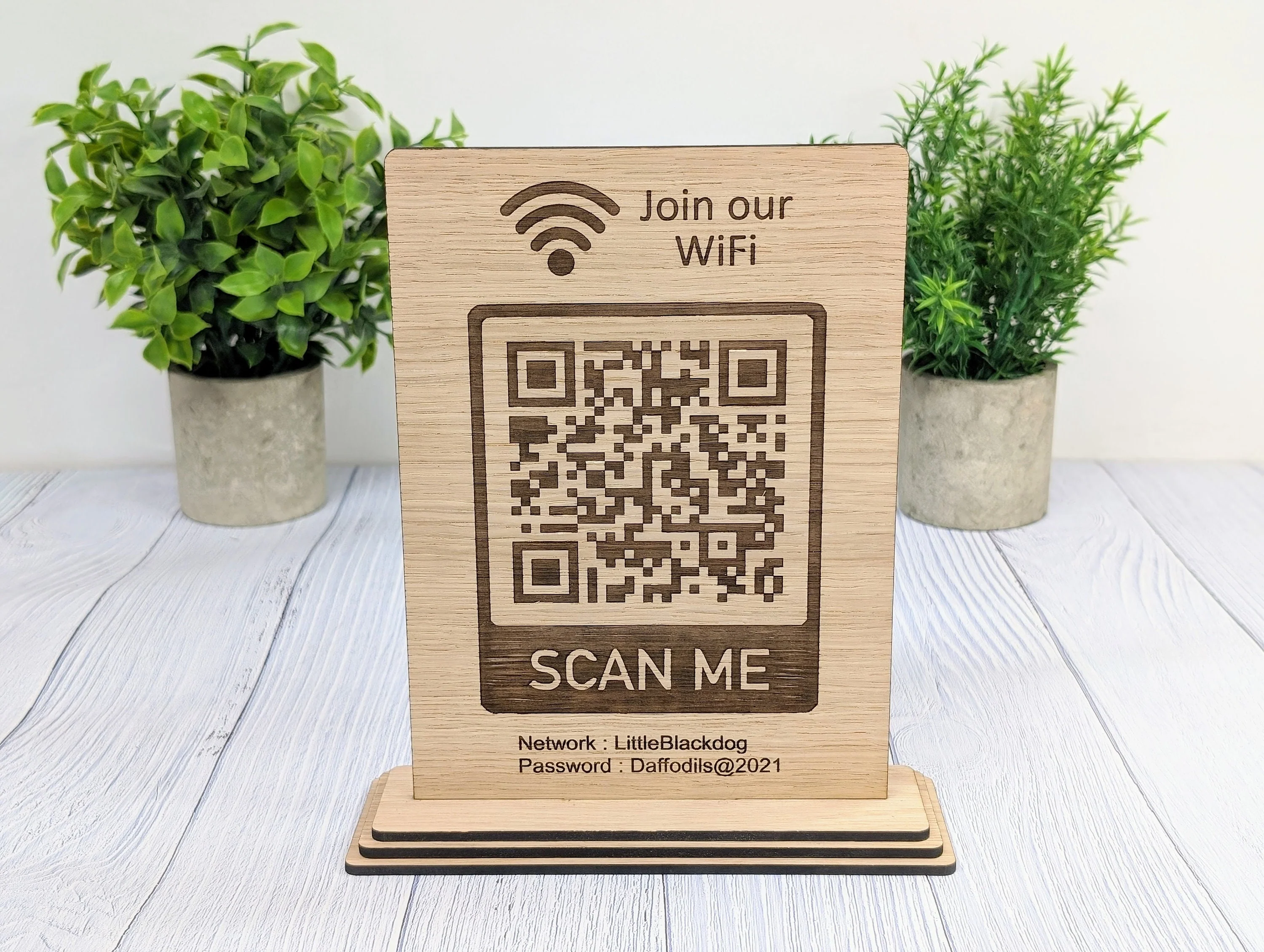 XL Wooden WiFi QR Code Sign, Eco-Friendly Custom Network Name and Password Table Display, Single or Double-Sided, Extra Large - Image 2