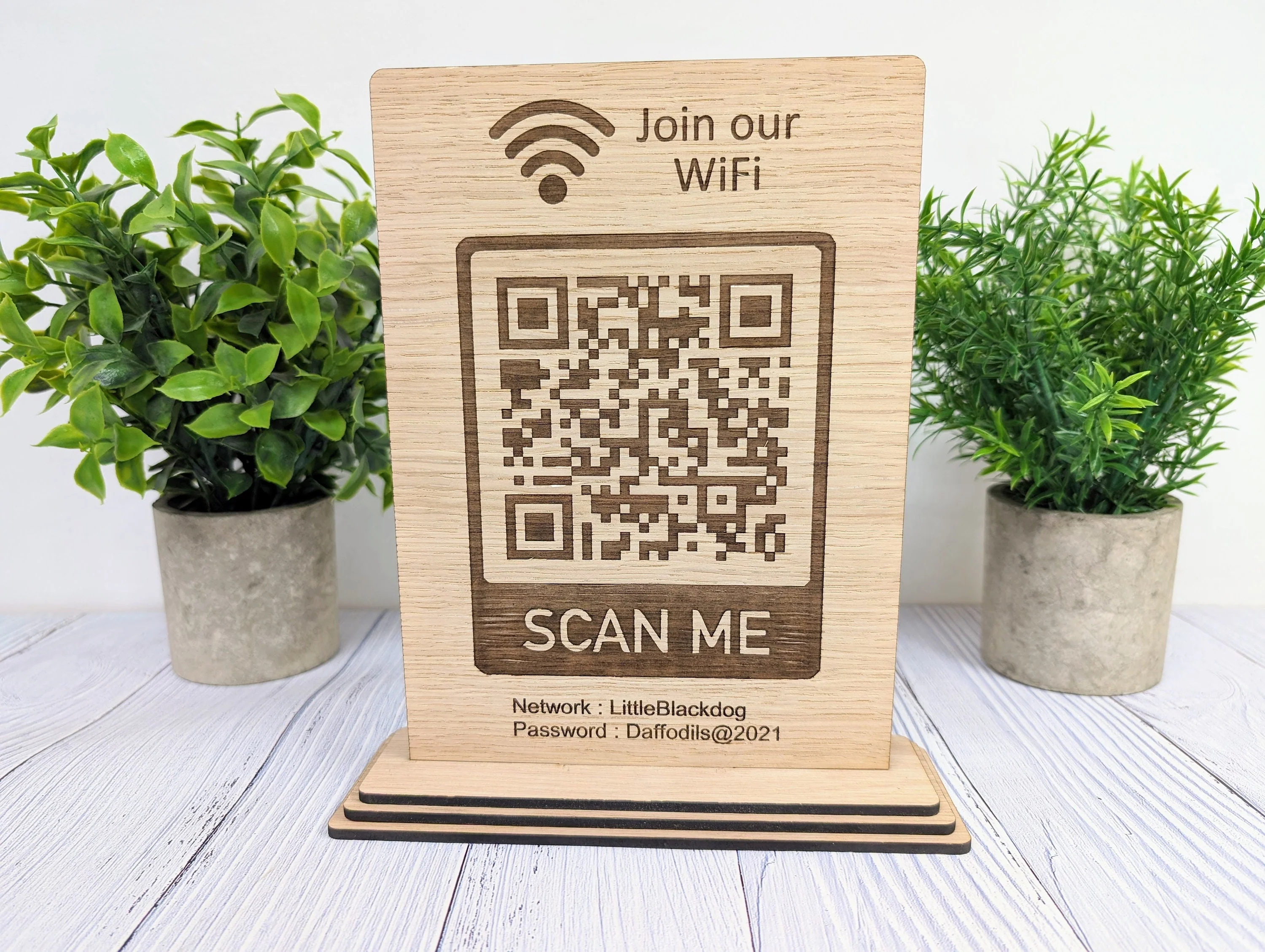 XL Wooden WiFi QR Code Sign, Eco-Friendly Custom Network Name and Password Table Display, Single or Double-Sided, Extra Large - Image 4