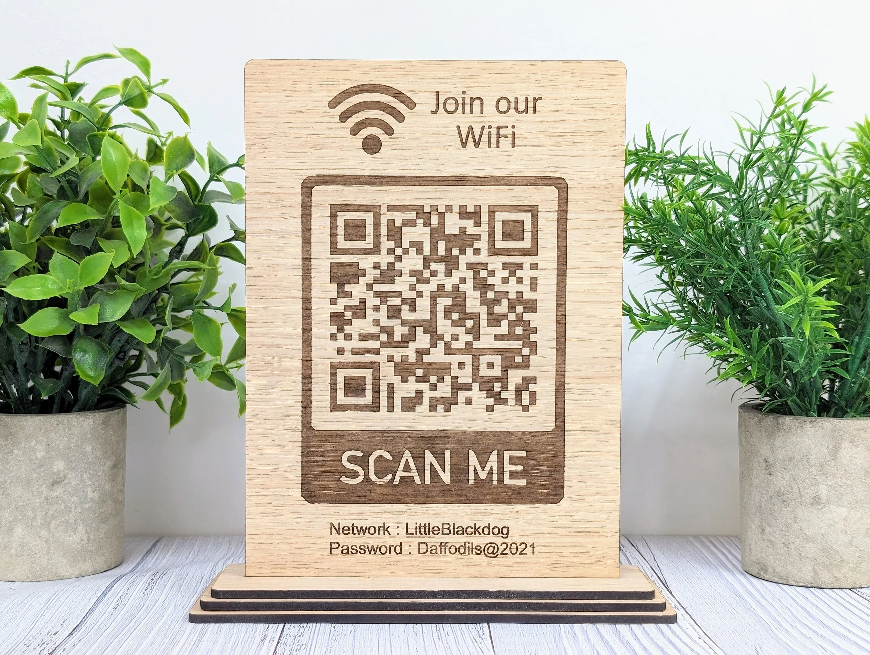 XL Wooden WiFi QR Code Sign, Eco-Friendly Custom Network Name and Password Table Display, Single or Double-Sided, Extra Large - Image 5