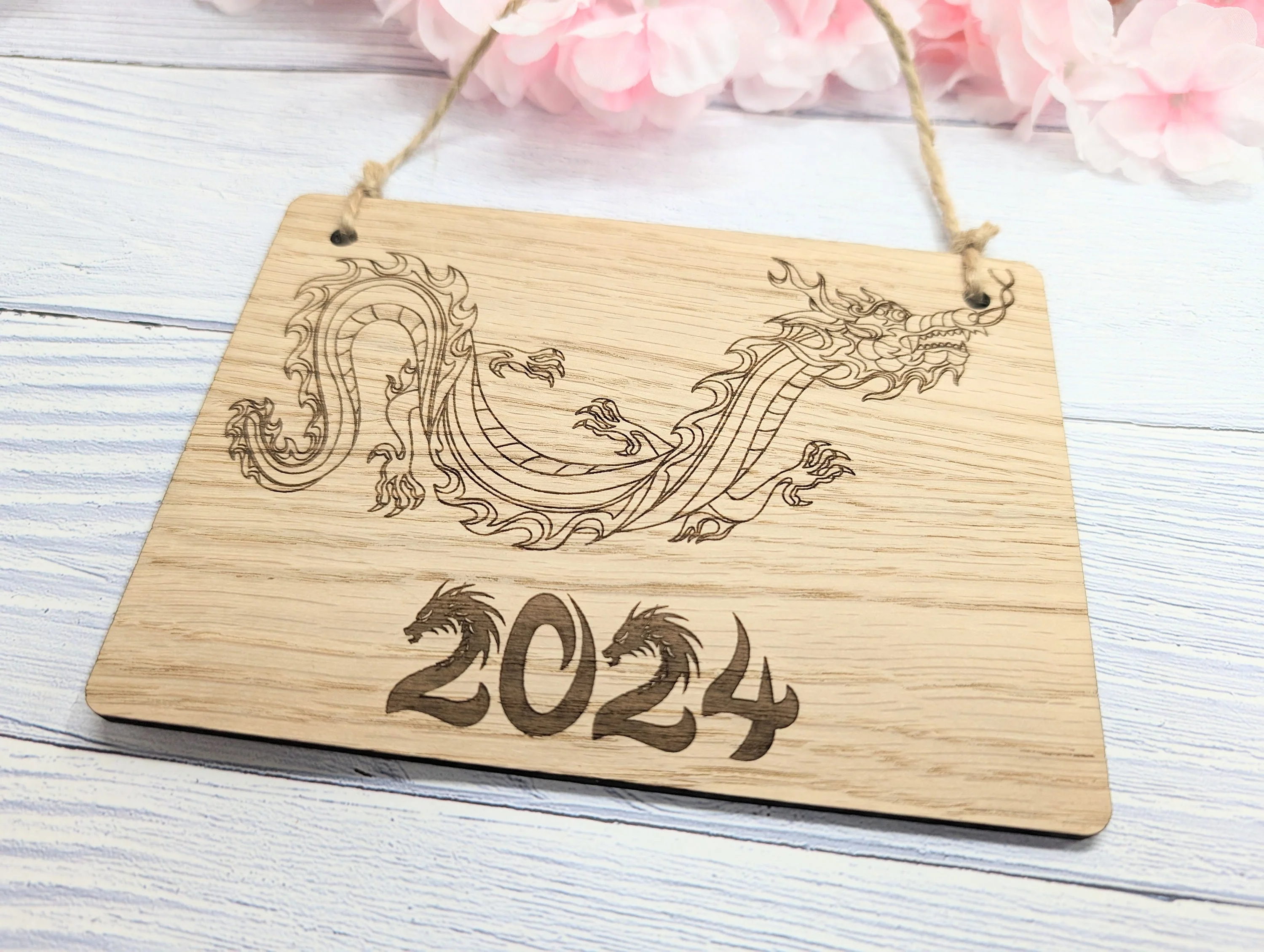 Year of the Dragon 2024 Wooden Sign - Engraved Oak , 4 Sizes | Handmade, Perfect Birthday Gift | Dragon Design, Celebratory Home Decor - Image 3