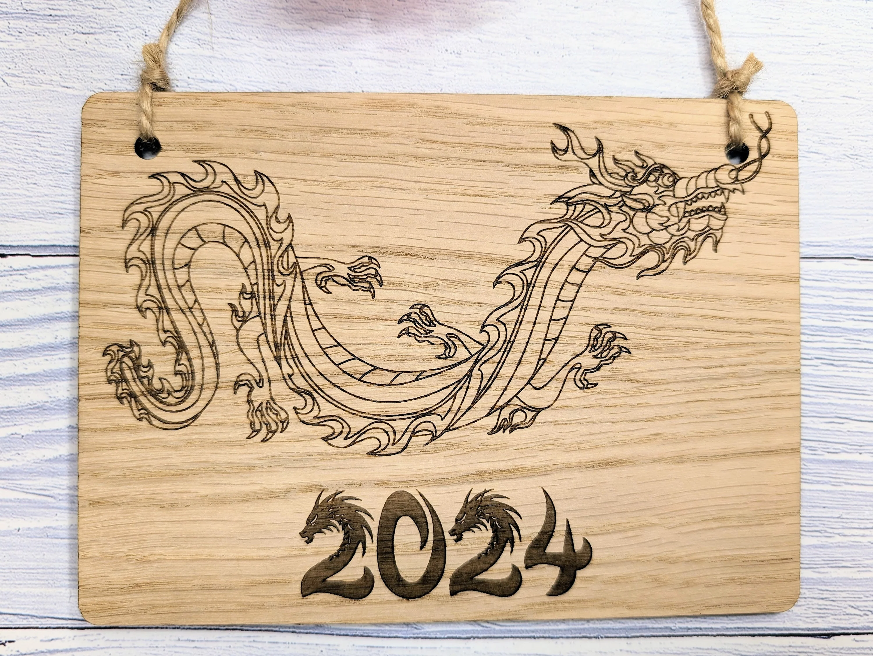 Year of the Dragon 2024 Wooden Sign - Engraved Oak , 4 Sizes | Handmade, Perfect Birthday Gift | Dragon Design, Celebratory Home Decor - Image 4