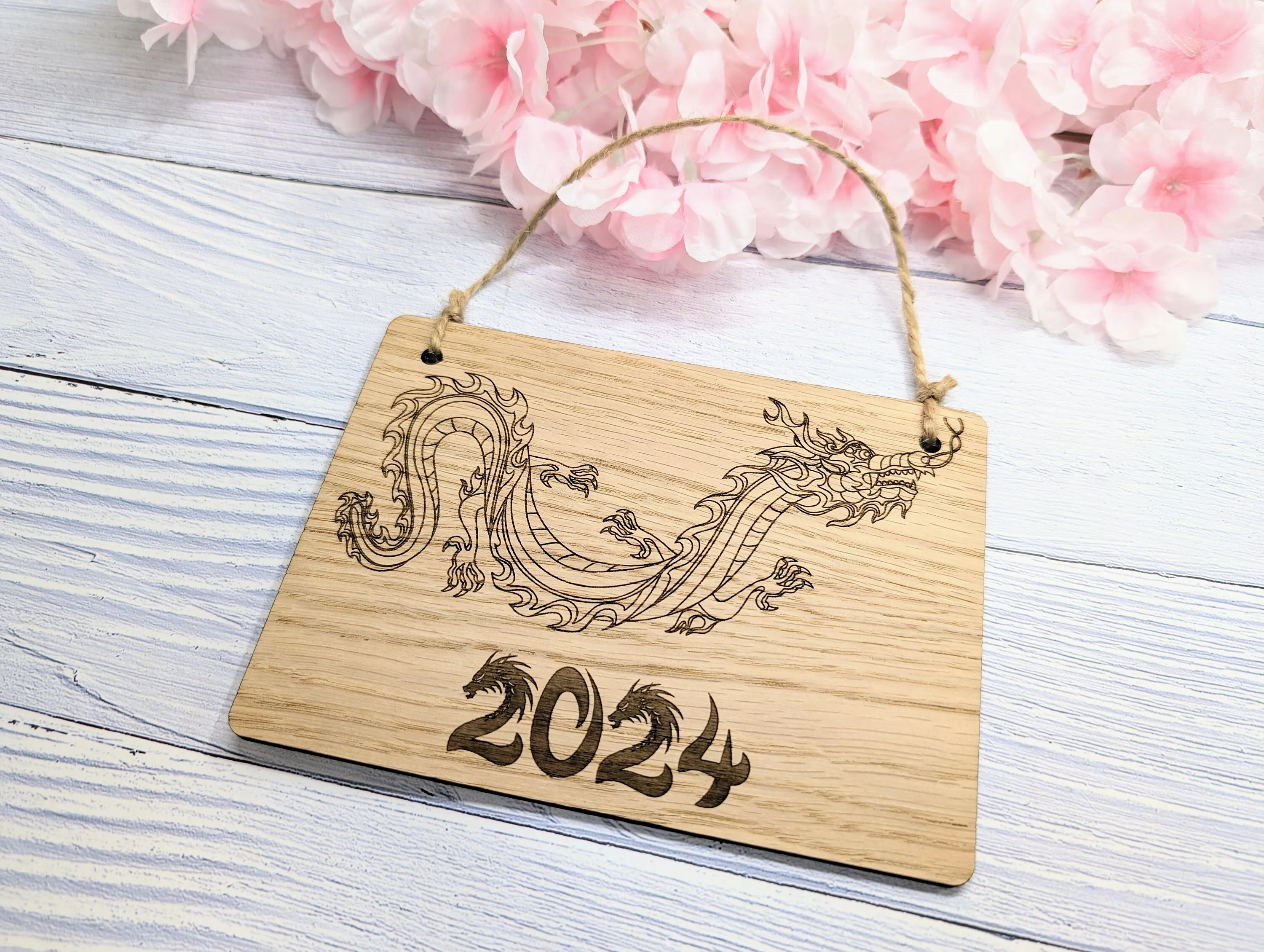 Year of the Dragon 2024 Wooden Sign - Engraved Oak , 4 Sizes | Handmade, Perfect Birthday Gift | Dragon Design, Celebratory Home Decor - Image 5