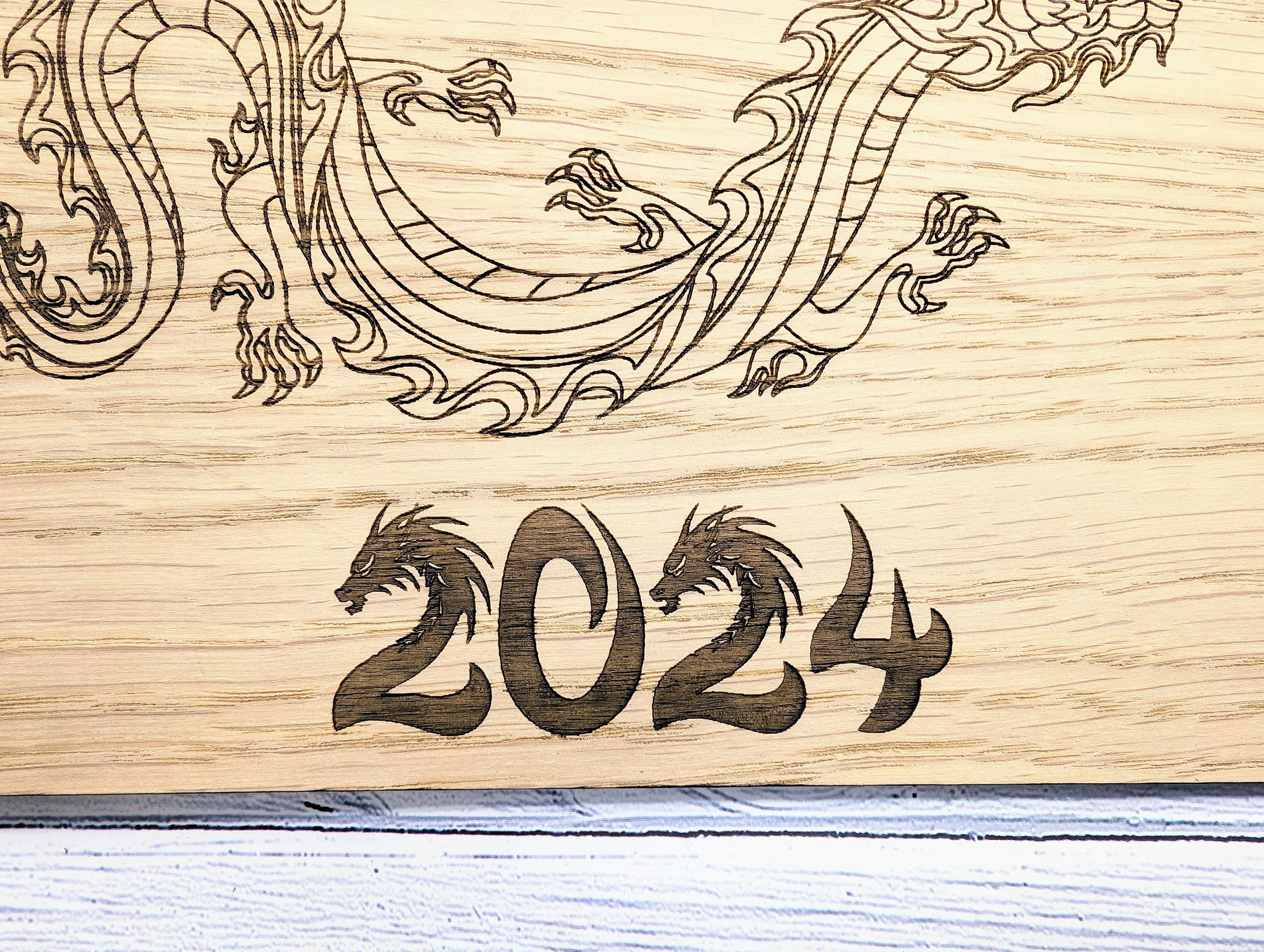 Year of the Dragon 2024 Wooden Sign - Engraved Oak , 4 Sizes | Handmade, Perfect Birthday Gift | Dragon Design, Celebratory Home Decor - Image 6